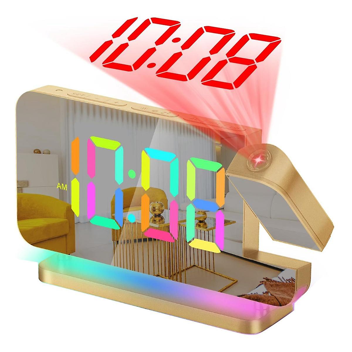 Projection Alarm Clock,7.4Inch LED Mirror Digital Clocks Display,+180Rotatable Projector,Night Lig