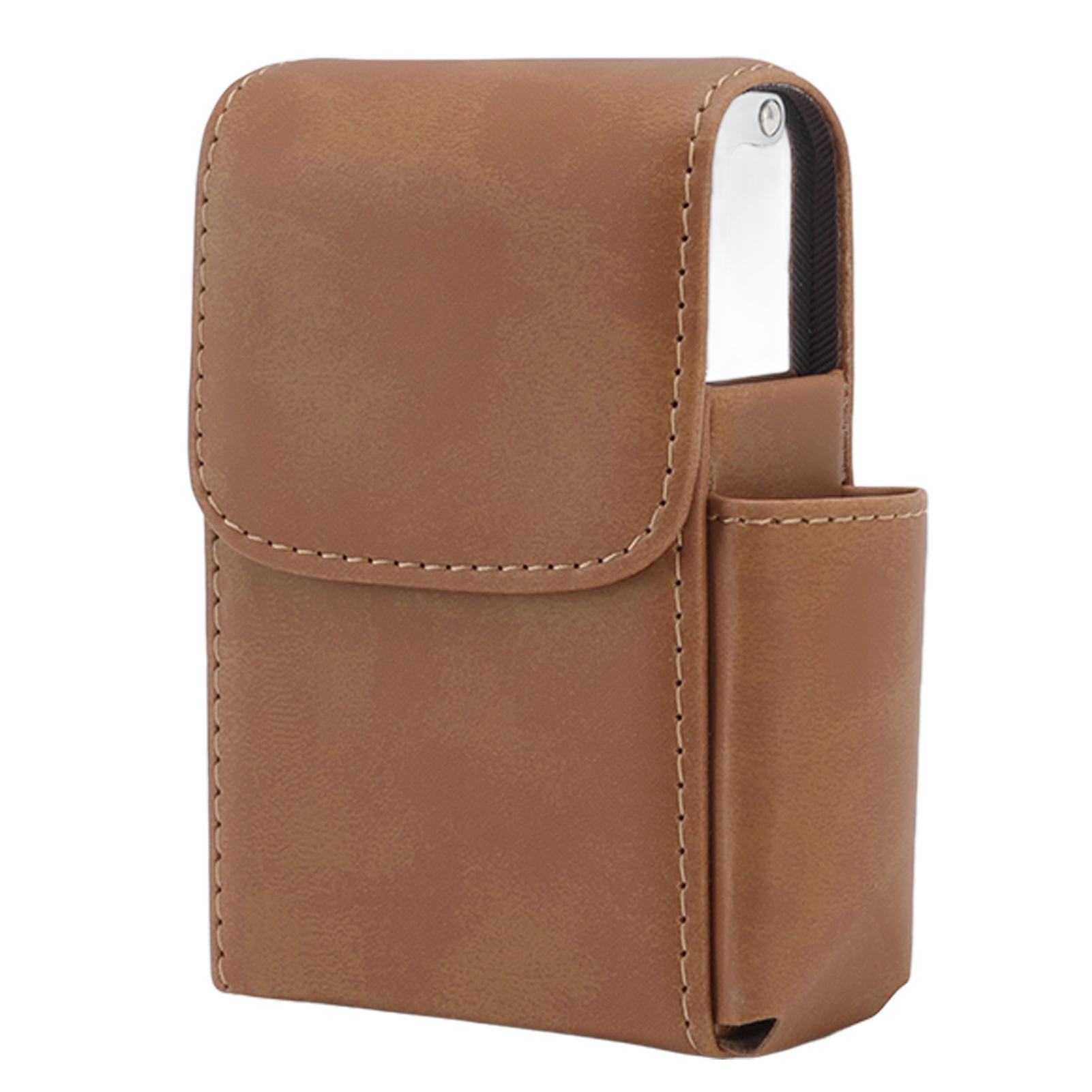 PU Cigarette Case with Lighter Holder 20 Packs Cigarette Box Wallet Design for Men Smoke Tools Brown 