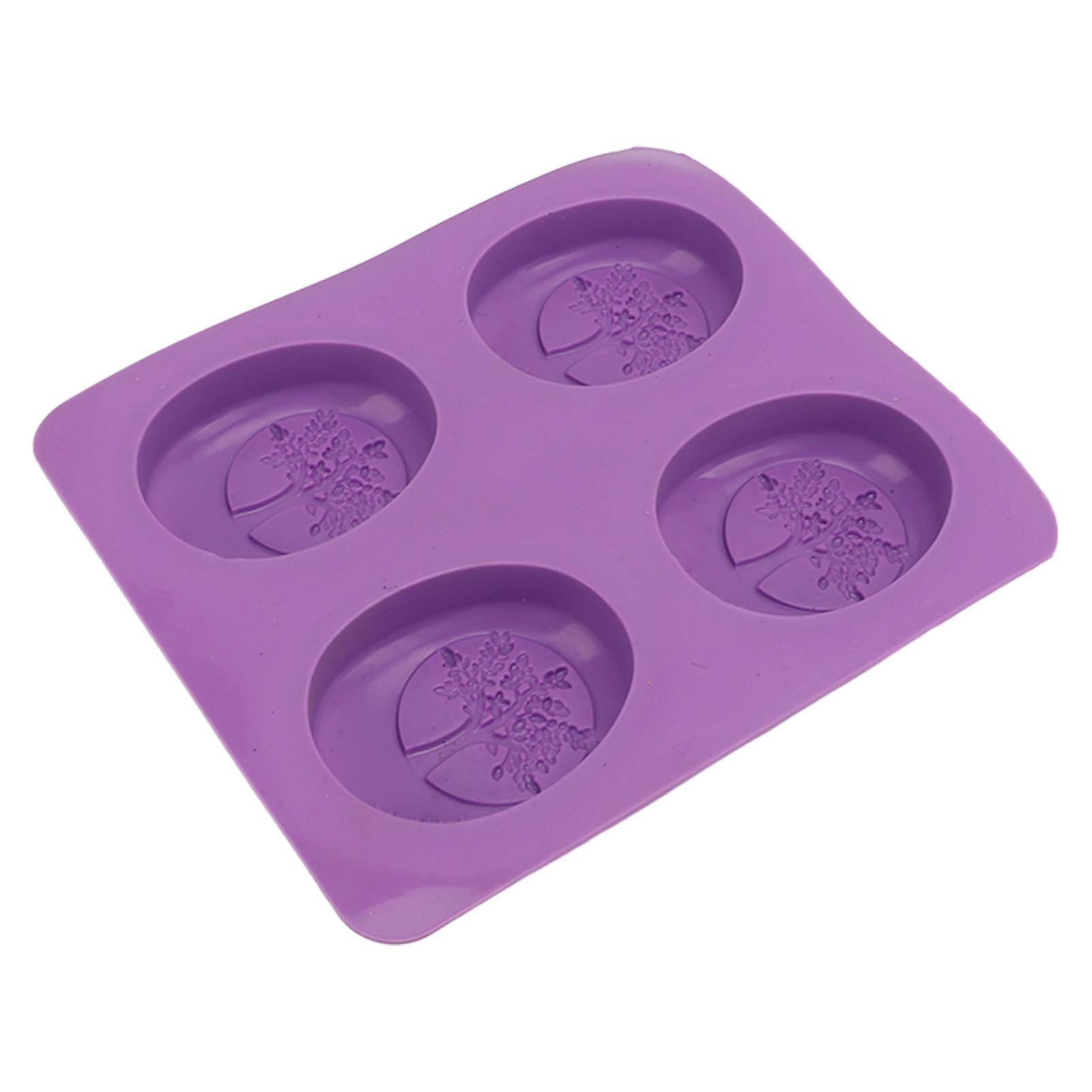 Soap Mold Silicone Material Purple 4 Patterns Flexible Soft Easy Demolding DIY Interesting Oval Shape Molds