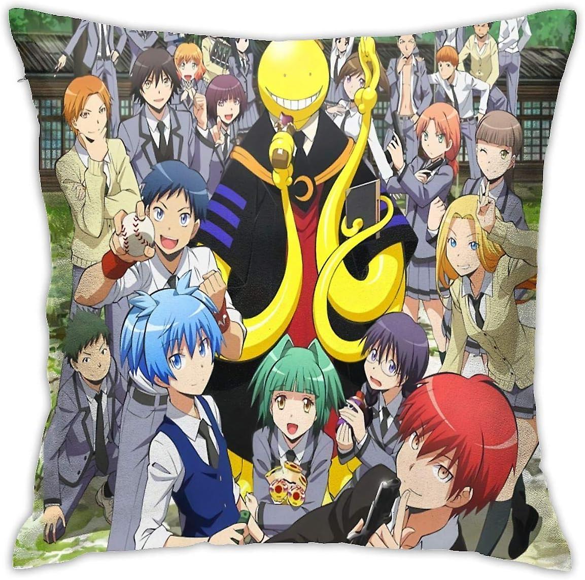 暗殺教室アニメスタイルホームスクエアコンフォートSoft枕カバー高級通気性クッションカバースロー枕カバー(18x18インチ)