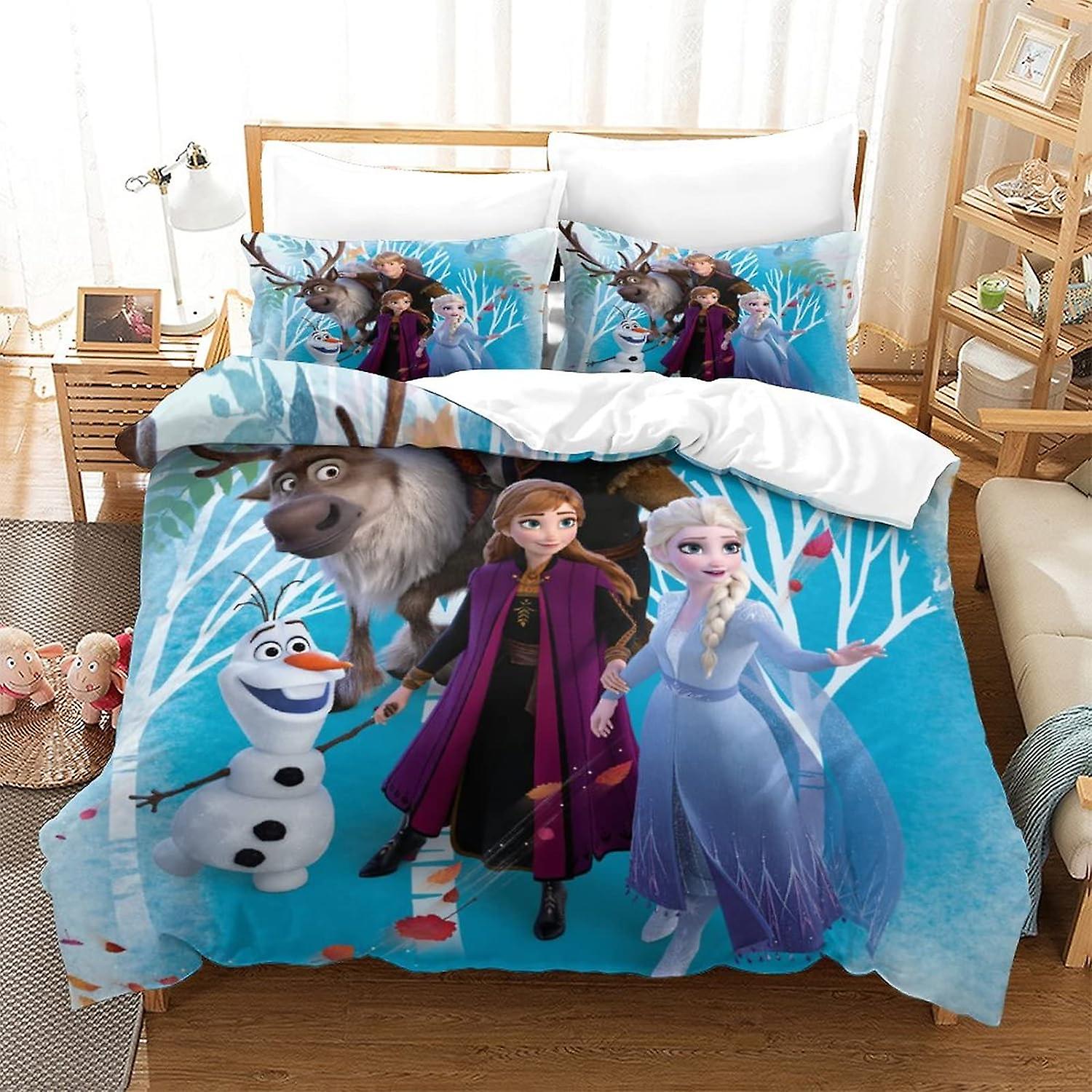 HOUKIG Frozen Printed Princess Duvet Cover Set Soft Microfiber Bedding Set for Adults Teenager Kids 3Pcs with Zipper Closure for Home Decoration Doubl