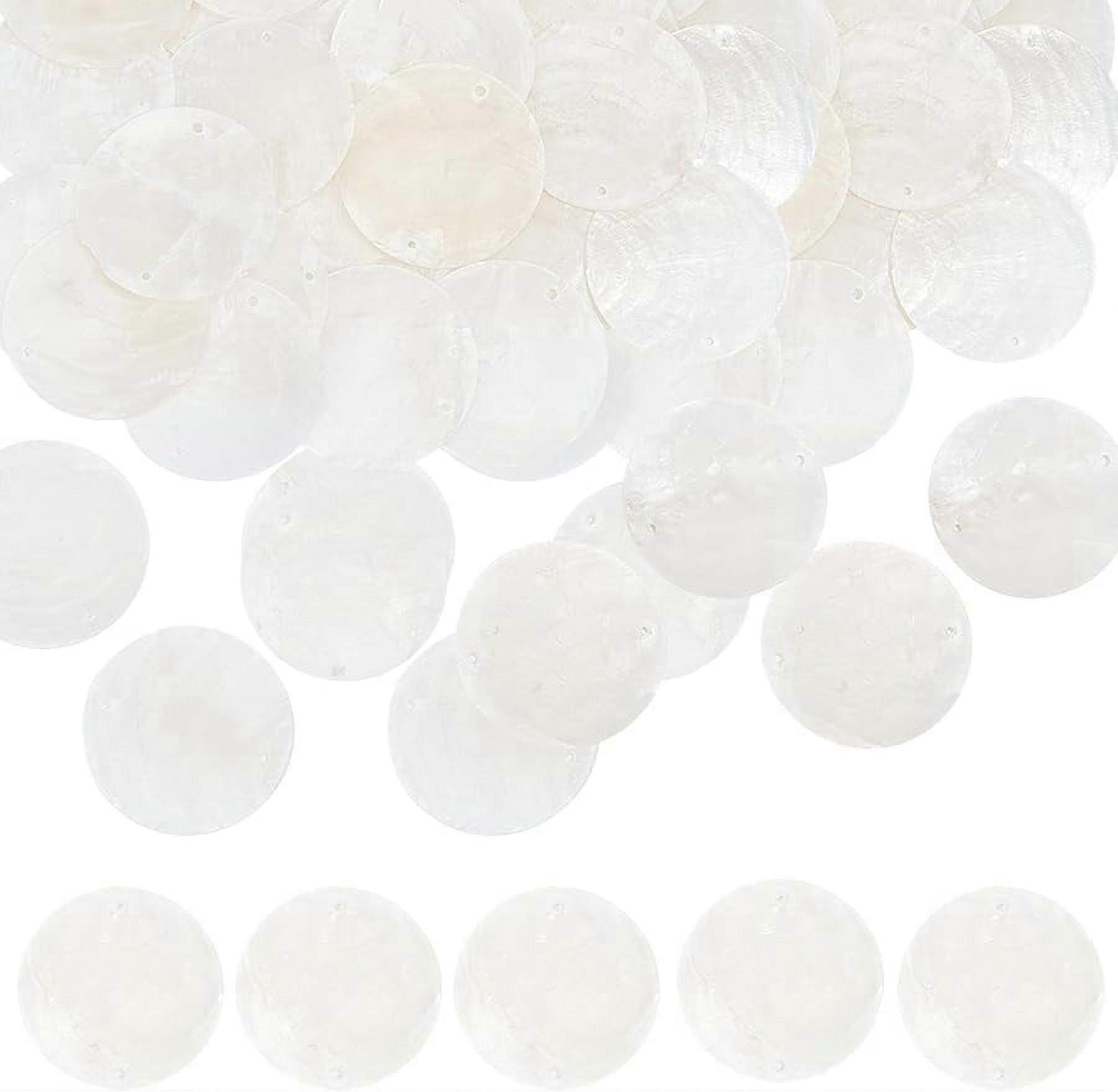 1 Box 50Pcs Shell Charms Capiz Shells Bulk Natural Seashell Connector Charms Flat Round Linking Charm White Shell Links Connectors Sea Shells Charm fo