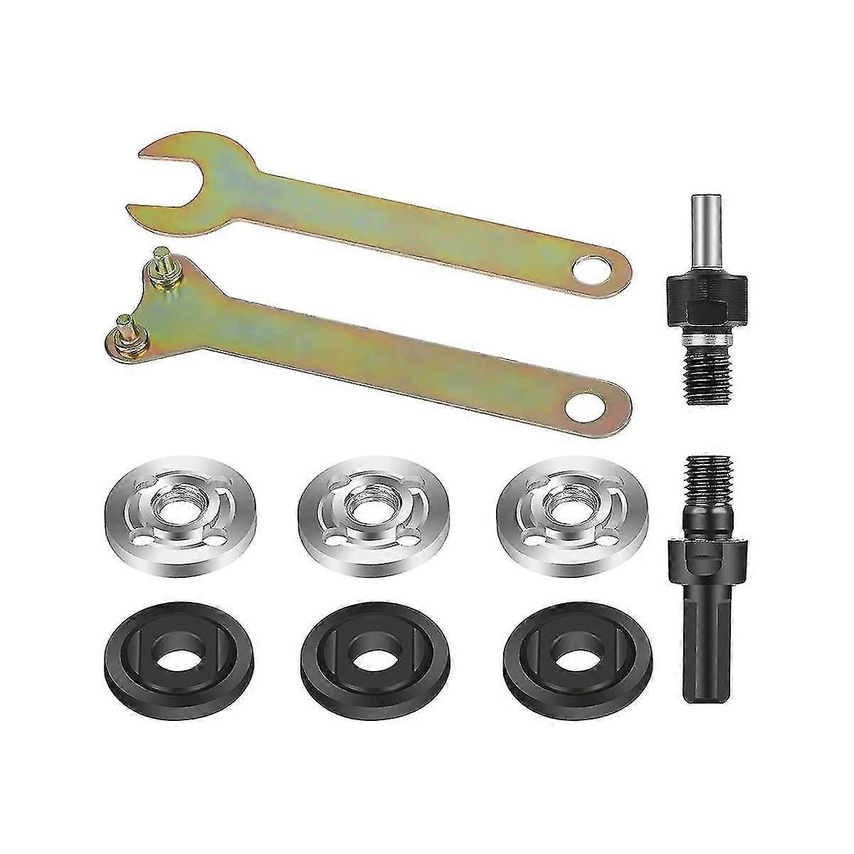 Drill Grinder Adapter, 6mm/10mm Arbor Mandrel Adaptor With Flange Nut Parts Set And 2 Spanner Wrenc