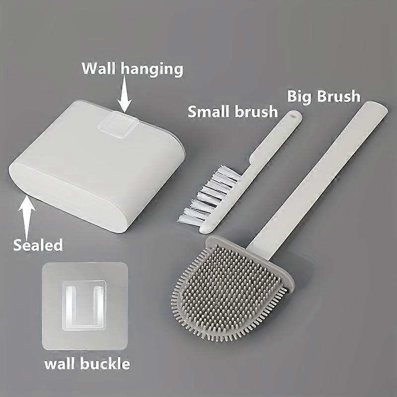 2-Pack Premium Toilet Brush Set - Wall-Mounted, Silicone Soft Head, Long Handle, Durable & Odor-Proof Sealed Seat Box - Modern Multi-Functional Househ