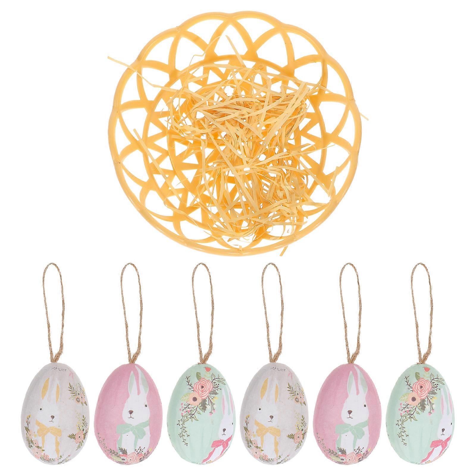 1 Set Easter Egg Hanging Decoration Fake Egg Woven Egg Basket Easter Table Centerpiece