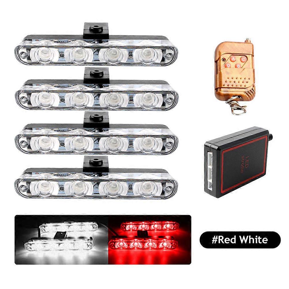 4 In 1 Grill Car Police Led Light Strobe Red Blue Emergency Remote Wireless Control Flash Signal Fireman Beacon Warning Lamp