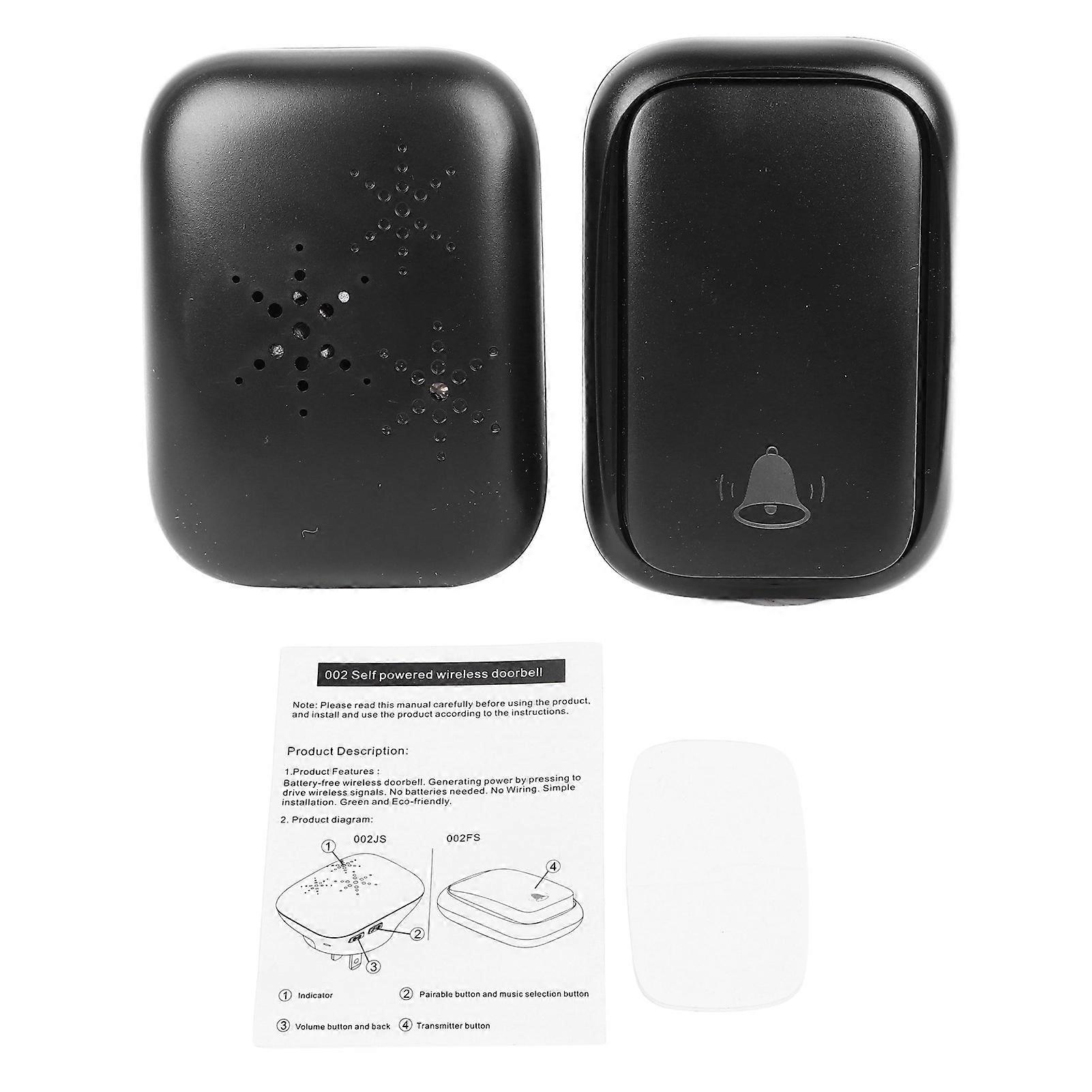 Self Powered Wireless Doorbell Waterproof Remote Control Customizable Ringtone for Home Security