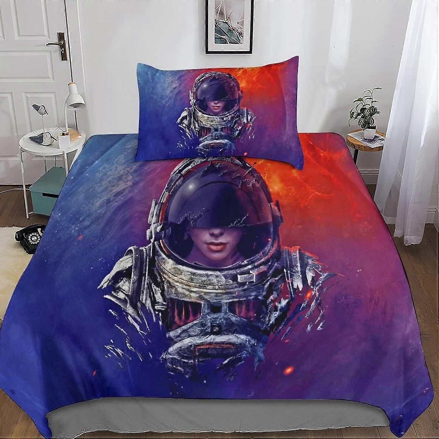 Fantasy Astronaut Duvet CoverPiece Sets Astronaut Print Microfiber Bedding Set with Pillowcase with Zipper Closure for Adults 135*200 CM