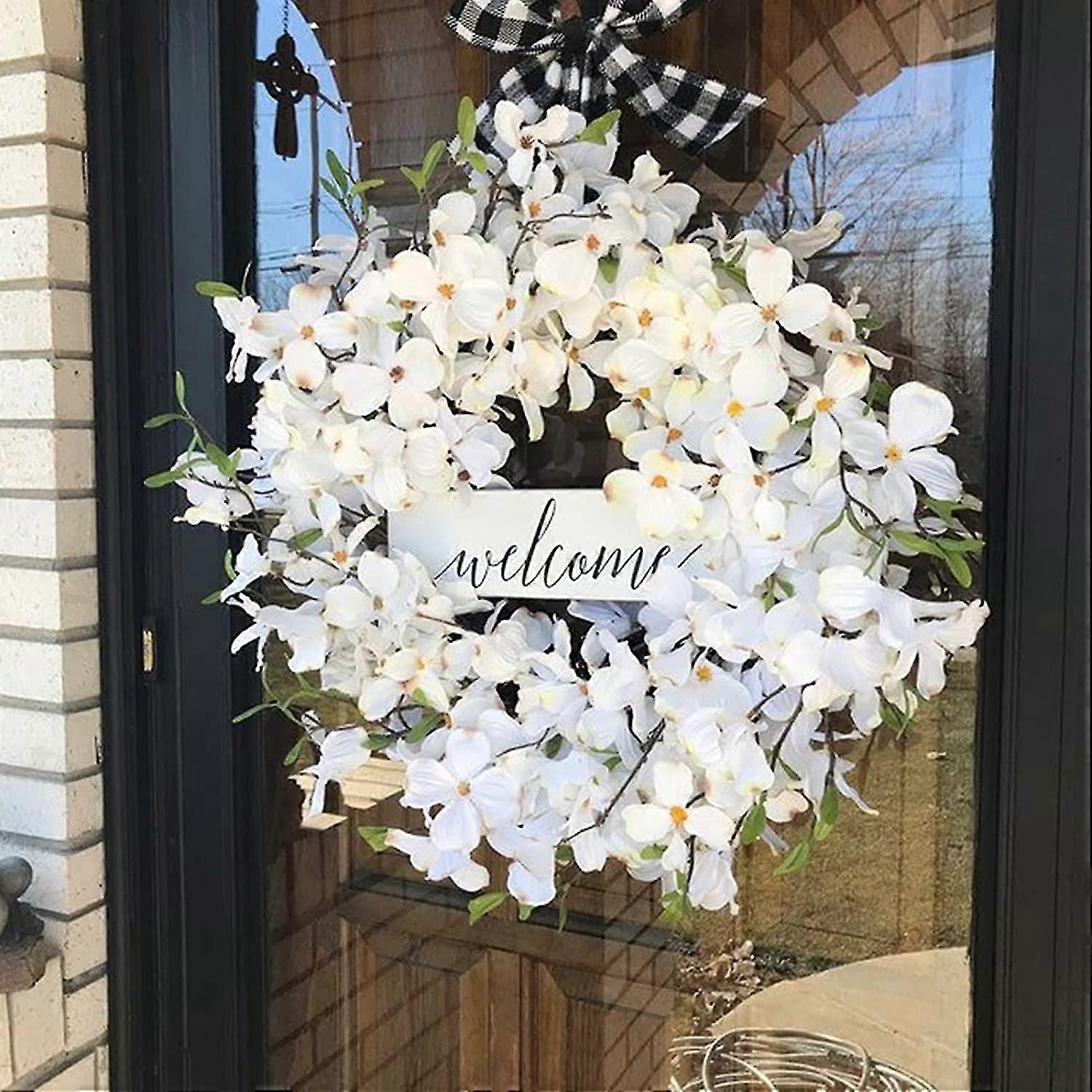 סעיפי דוגווד לדלת הכניסה, זר דלת הכניסה באביב, זר דלת דוגווד לבן 18 אינץ ', זרי חורף (לבן)