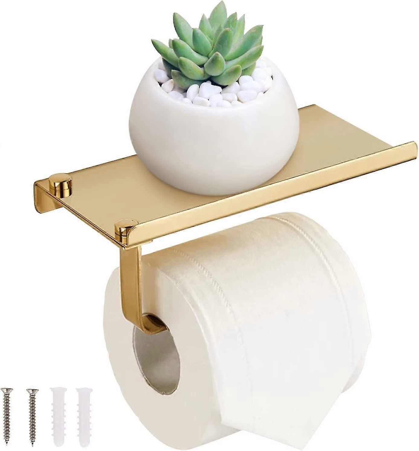 Wall Mounted Toilet Paper Holder With Phone Shelf - Stainless Steel Paper Holder For Bathroom