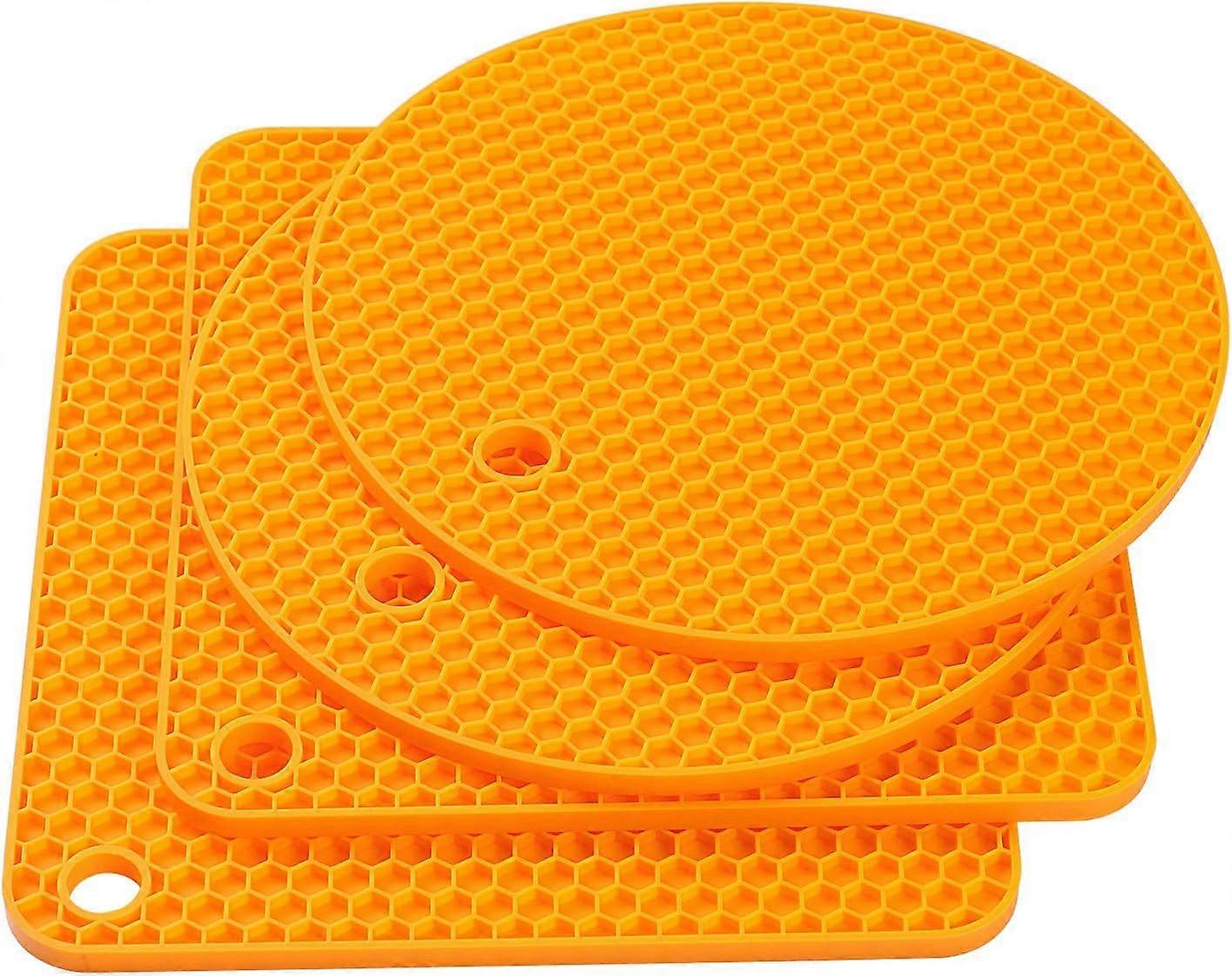 Orange Color Silicone Trivet, 4 Pcs Multi-Use Non-Slip Heat Resistant Thermal Mat, For Opening Jars