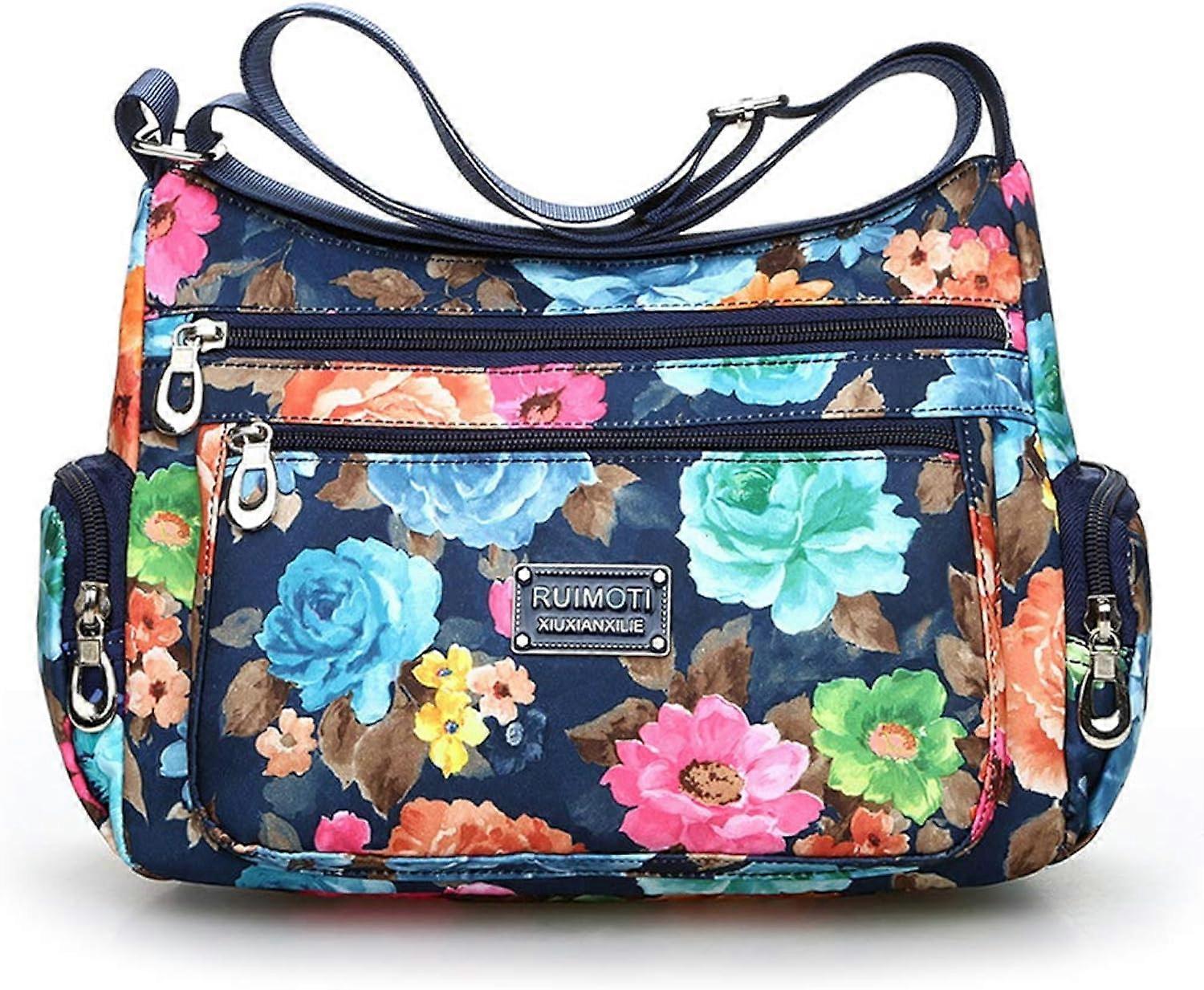 Women's Nylon Multi-Pocket Shoulder Bag, Floral Pattern, One Size-Ch
