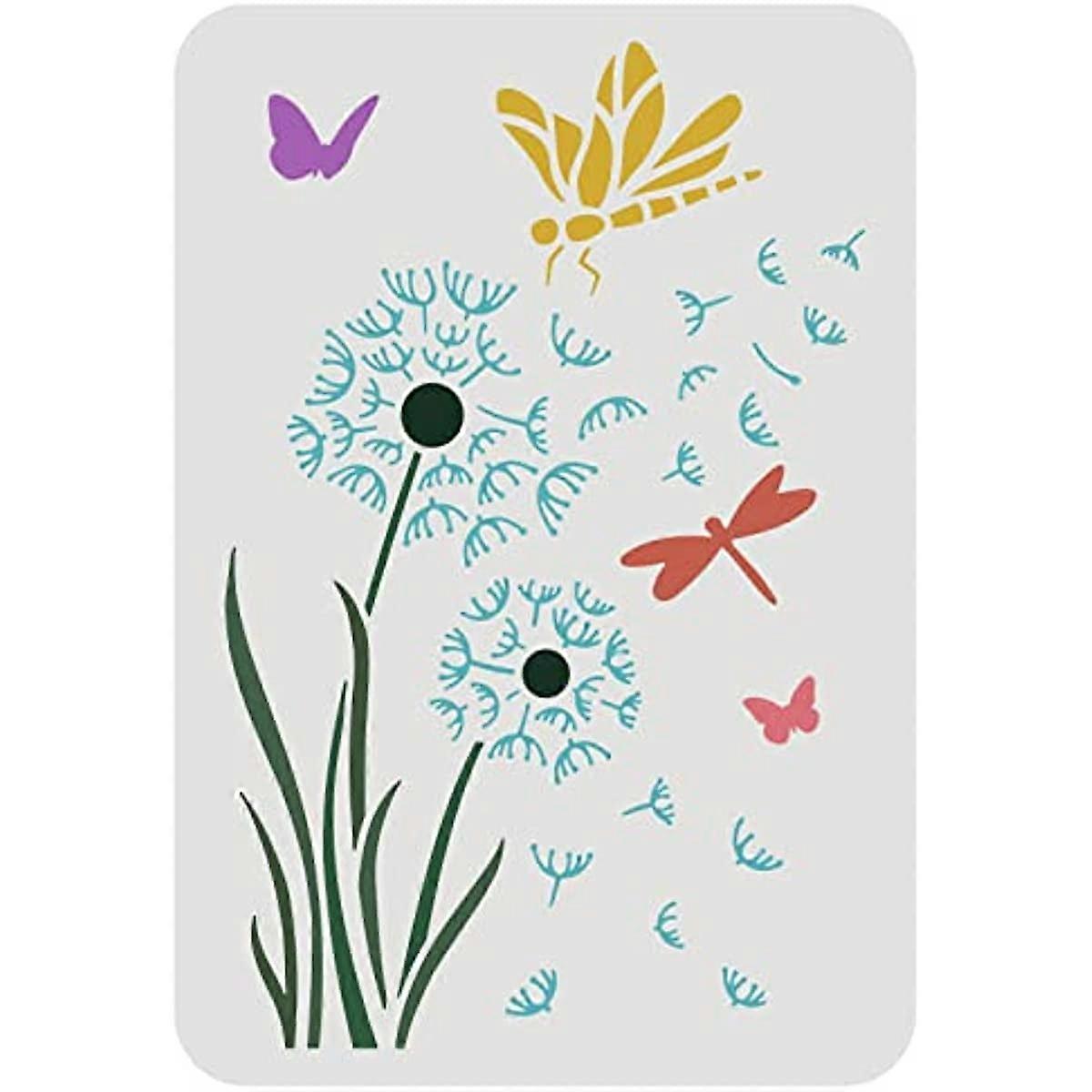 Dandelion Stencil 11.7x8.3 inch Large Reusable Butterfly Drawing Templates Plastic Dragonfly Stencil Flying Dandelion Stencil for Painting on Wood Wal