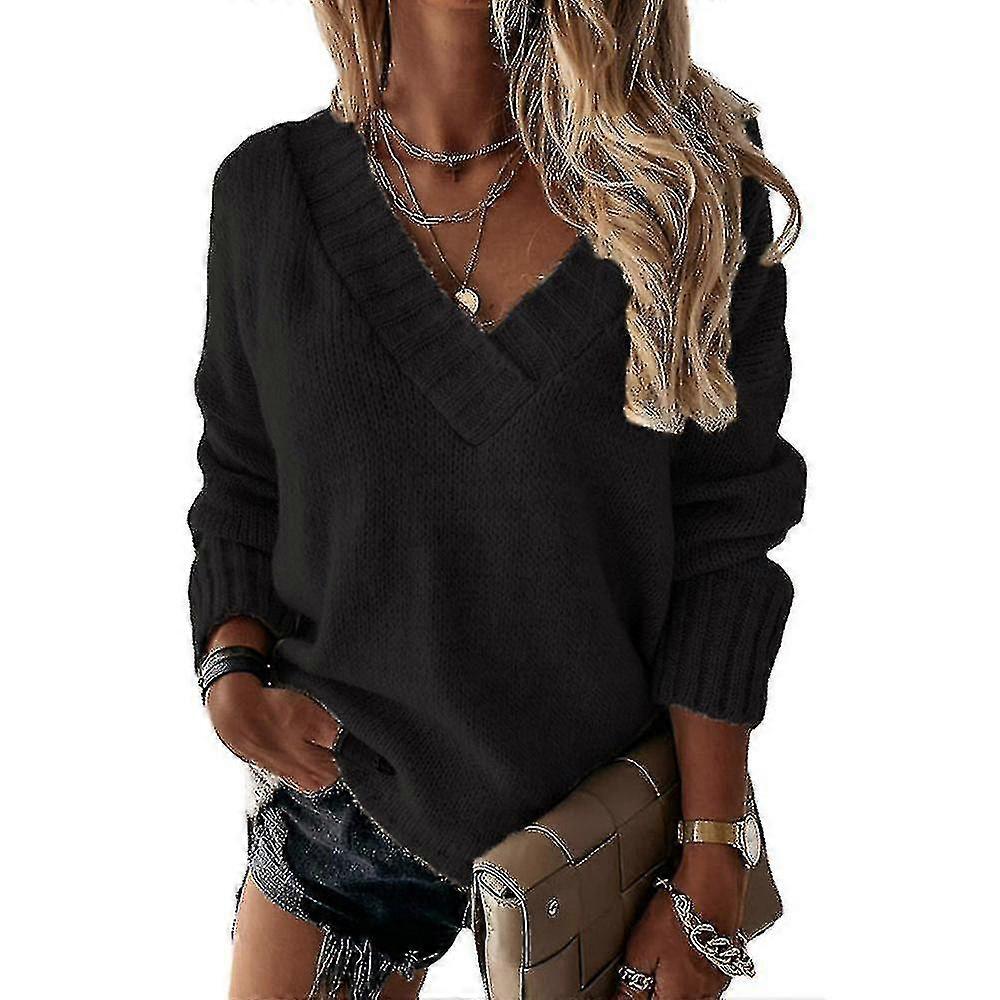 Lady Fitted Long Sleeve Warm Jumper Pullover V-neck Sweater Tops