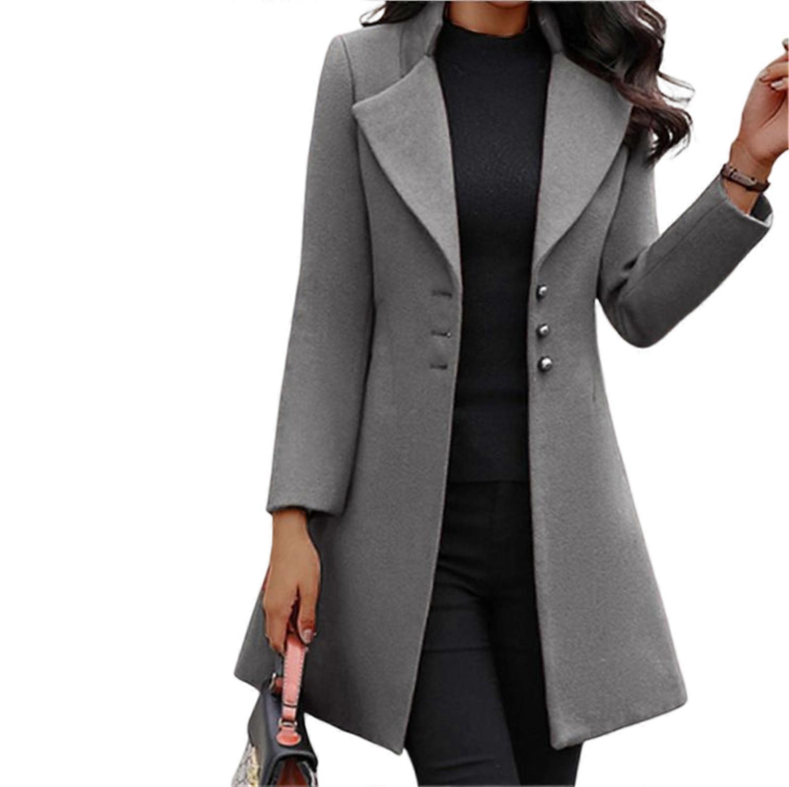Pea Coats for Women Button Down Suit Outerwear with Notched Lapel Clothing for Formal Work