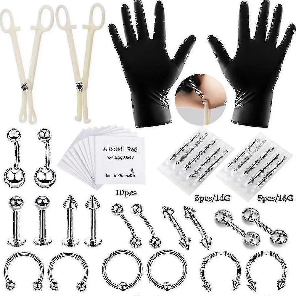 Piercing Kit Professional Body Piercing Kit Steel Piercing Needles Piercing-42pieces-