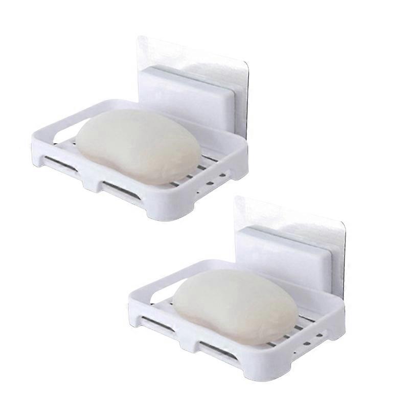 2Pcs/Set Soap Box No Drilling Easy to Install Ventilated Drained Wall Mounted Shower Soap Holder for Bathroom