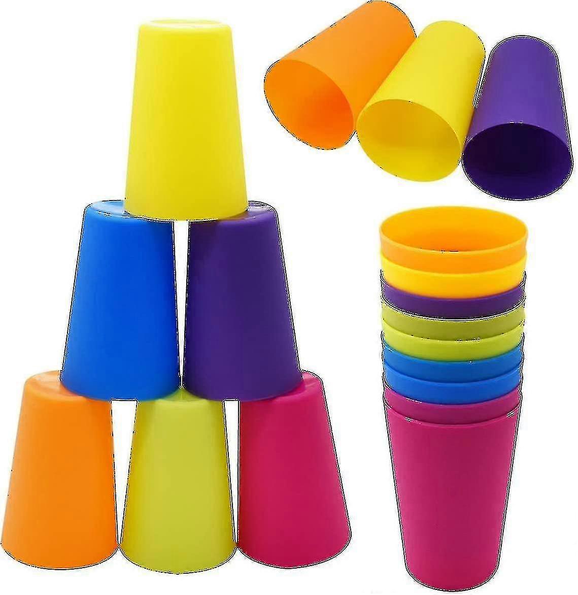Color Plastic Drinking Cups,18pcs Reusable Stacking Plastic Cup Children Cup