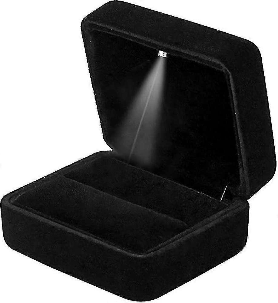 Velvet Ring Box With Led Light Ring Box For Heilwiy Weddingproposal, Engagement