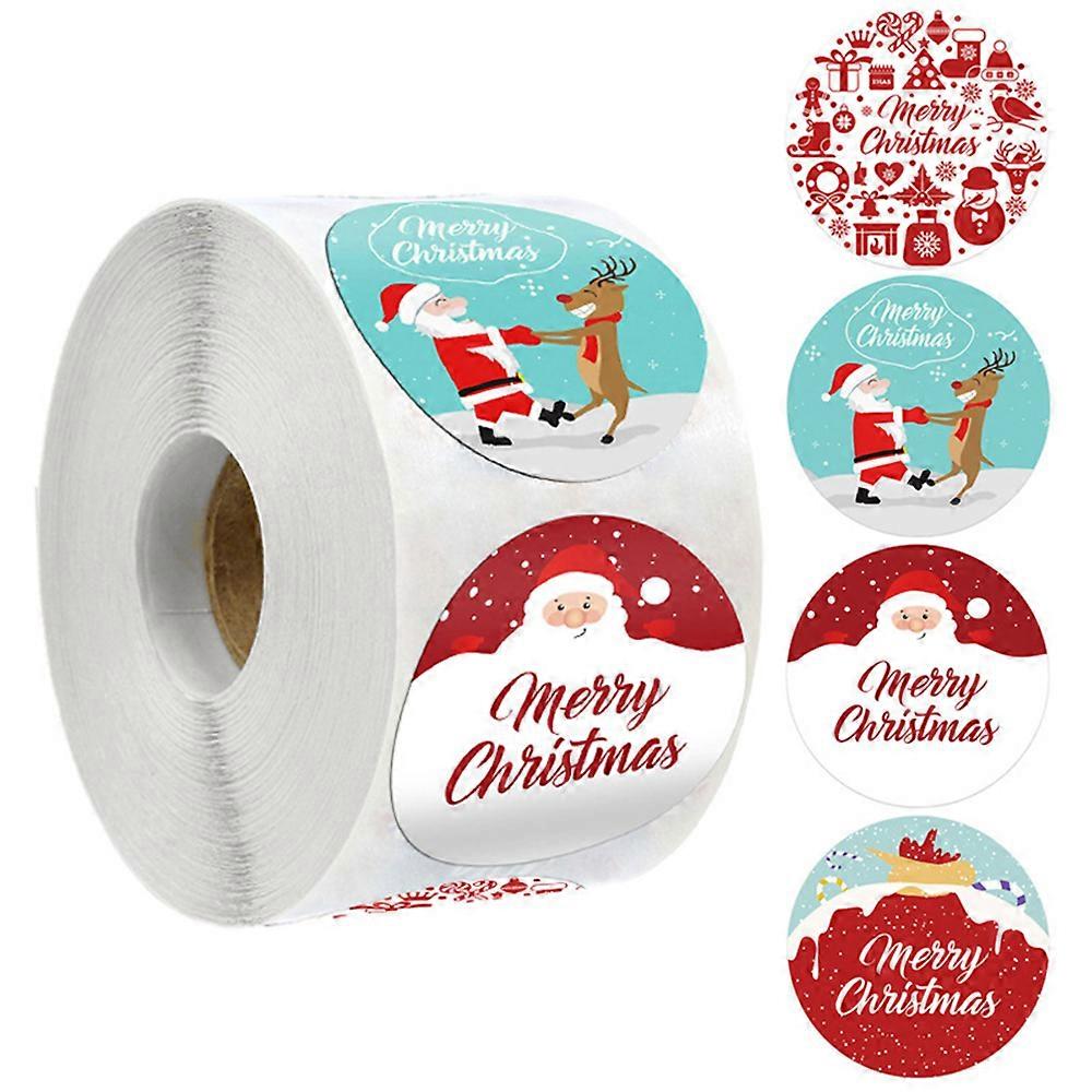 2.5/3.8cm 500pcs Round Christmas Pattern Roll Stickers Envelope Sealing Tag Stickers Gifts Party Decorations