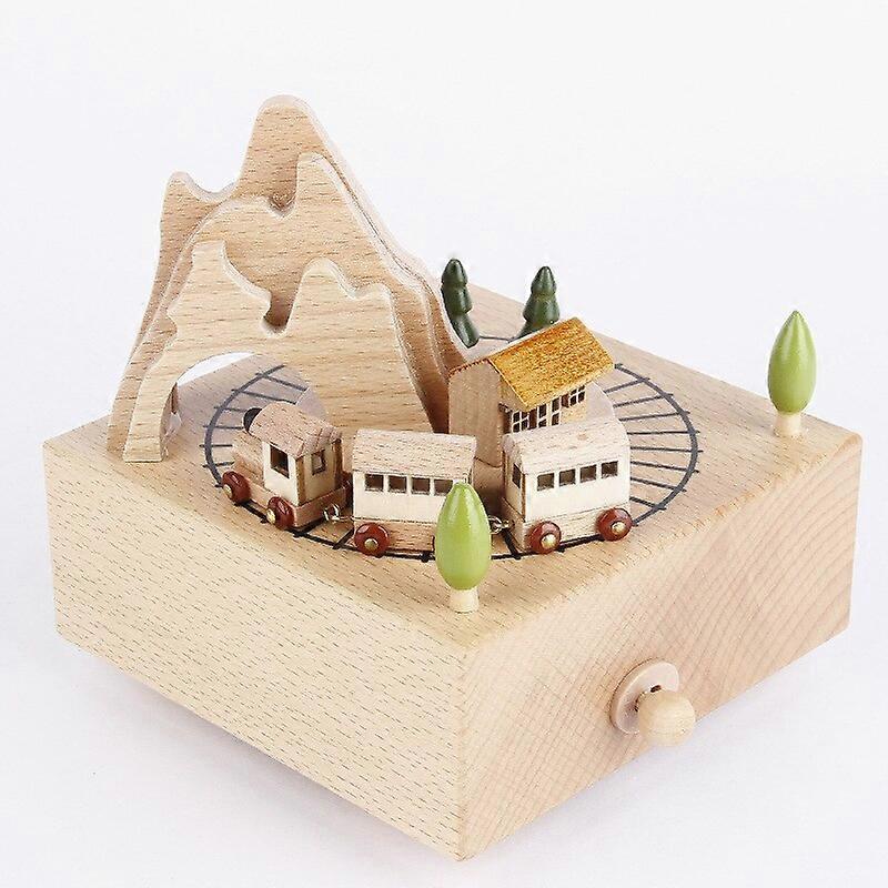 クリスマスオルゴール手作り木製オルゴールホームデコレーションホリデーギフト洞窟列車A