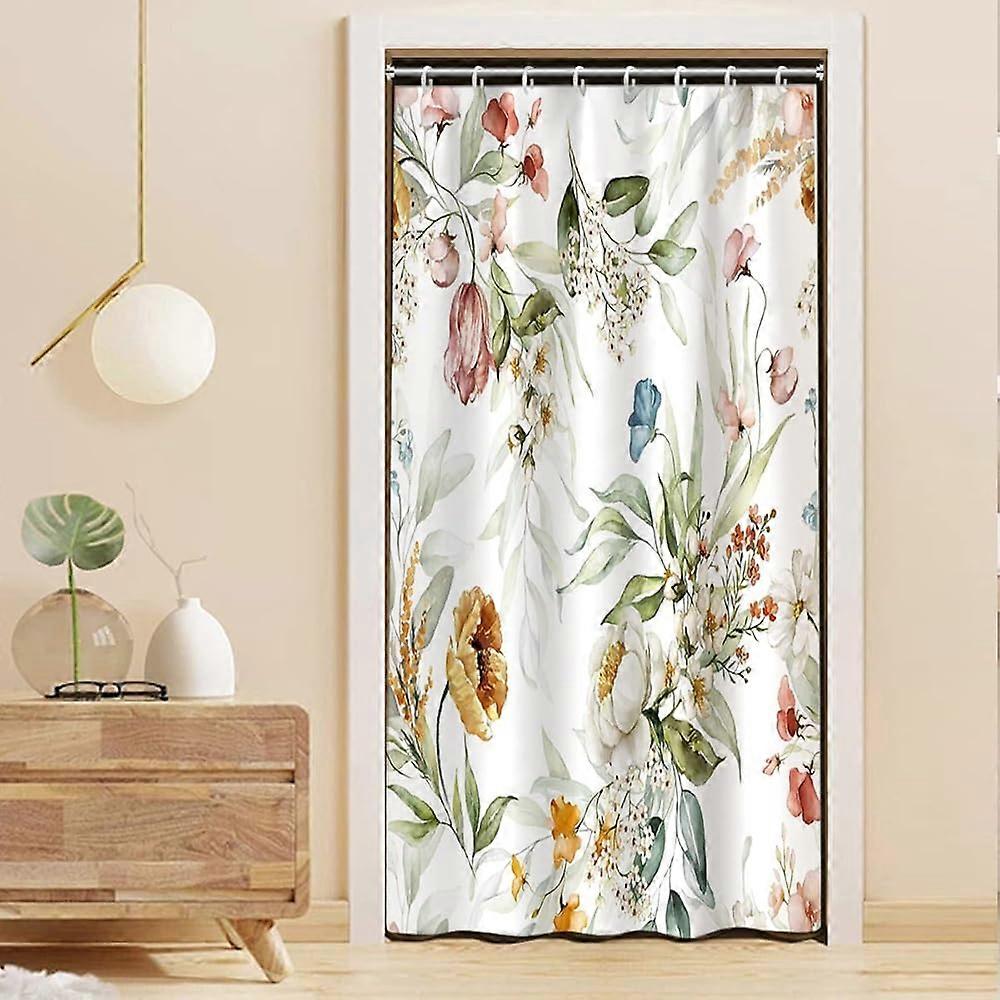 バスルーム用花シャワーカーテン白黄色赤花植物ファブリックバスタブデコレーション緑の葉ユーカリ防水布シャワーカーテン