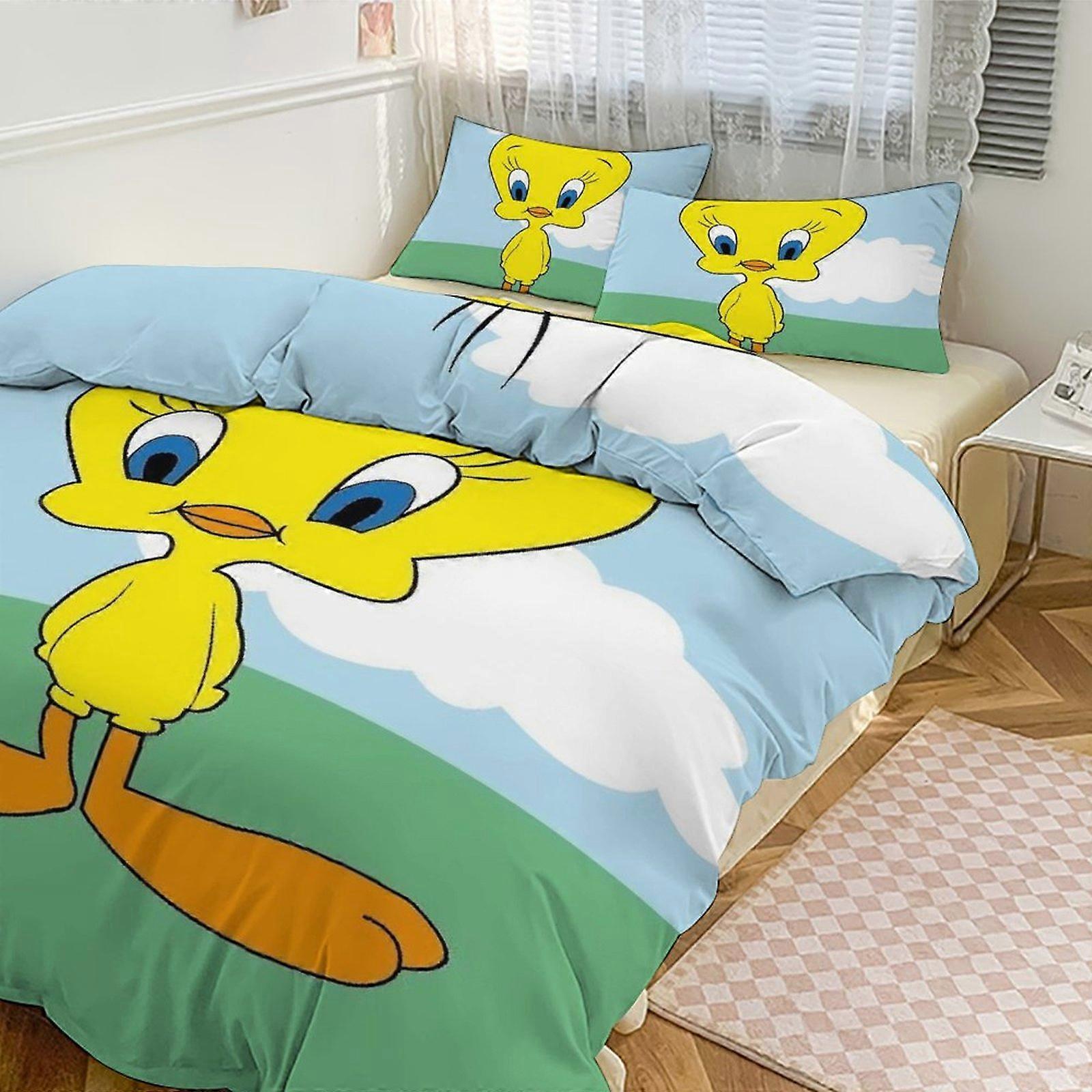Ez205 TweetyBird Print Bedding Set Motif Couette Cove Set 3 Pièces 1 Housse De Couette Et 2 Taies D’oreiller Pour Femmes Hommes Adolescents Plusieurs tailles au choix I
