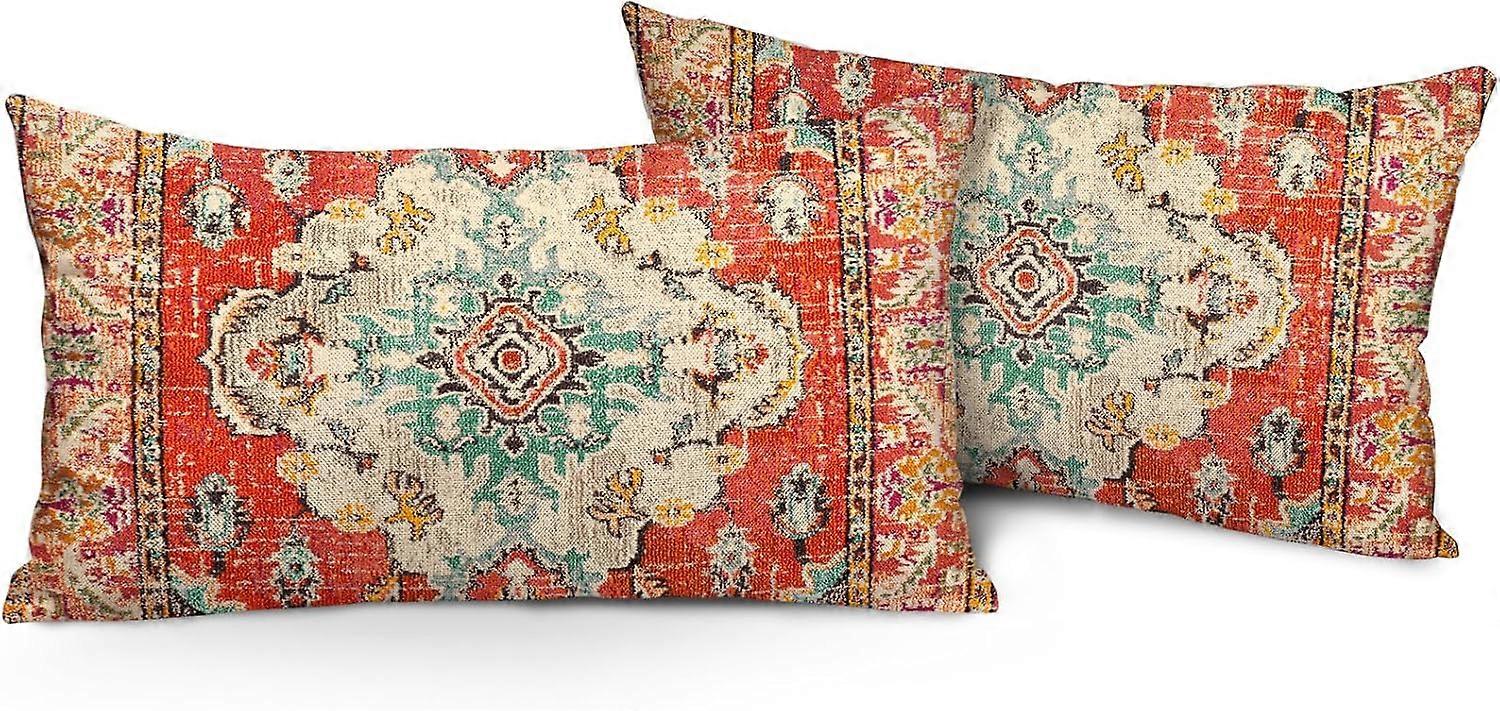 Boho Yastık Kılıfları 12"x20" 2'li Set Monaco Turuncu Bohem Halı Çift Taraflı Desen Keten Yastık Kılıfları Çiftlik Koltuk Kanepe Yatak De için Yastık Kılıfı