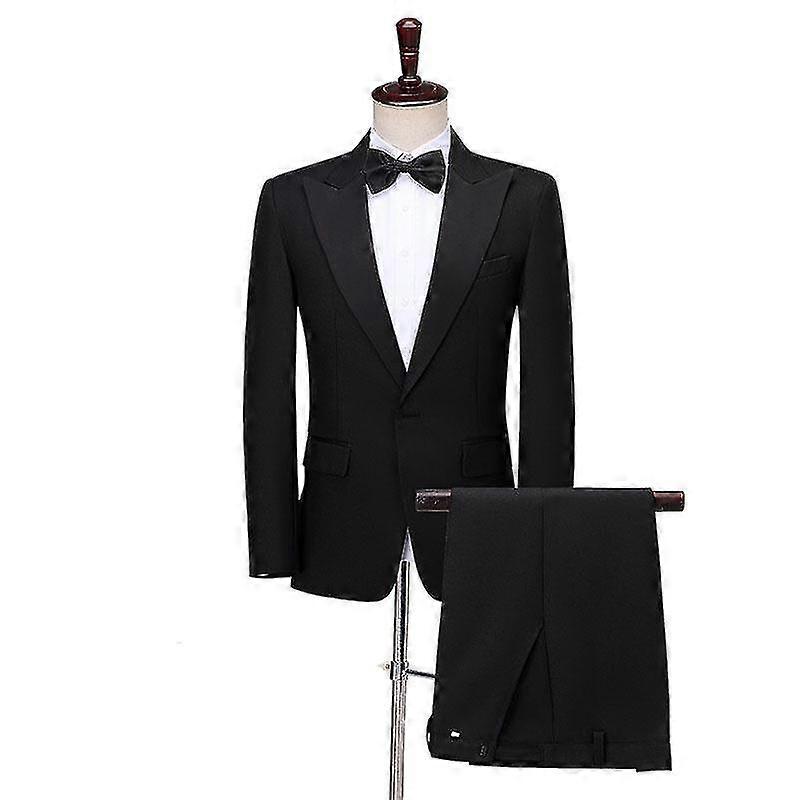 Mens Slim Fit 2 Piece Suit One Button Lapel Tuxedo