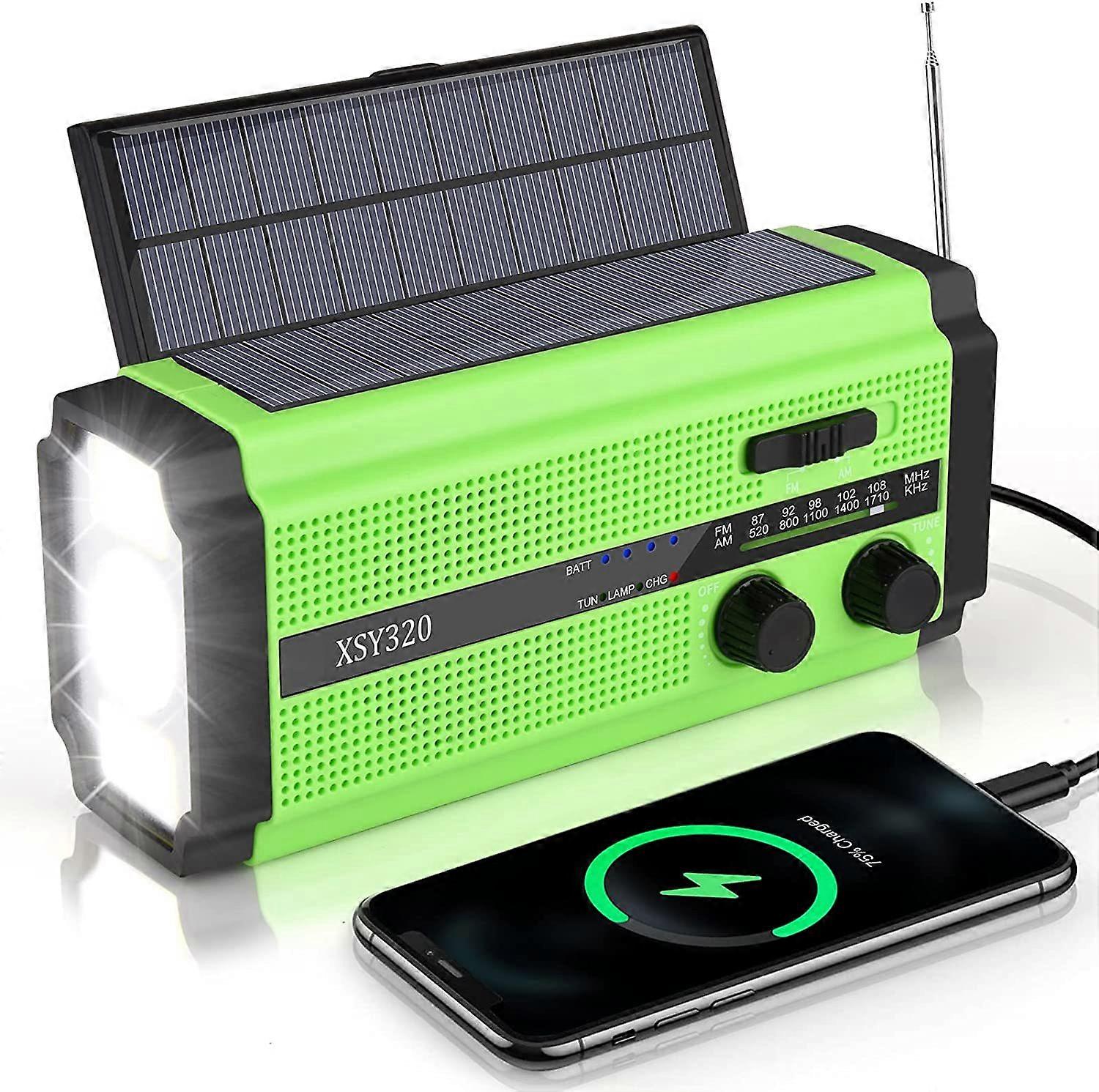 Solar Radio, AM/FM Crank Radio, Portable Emergency Radio with 5000 mAh Rechargeable Battery, 3 Modes LED Torch