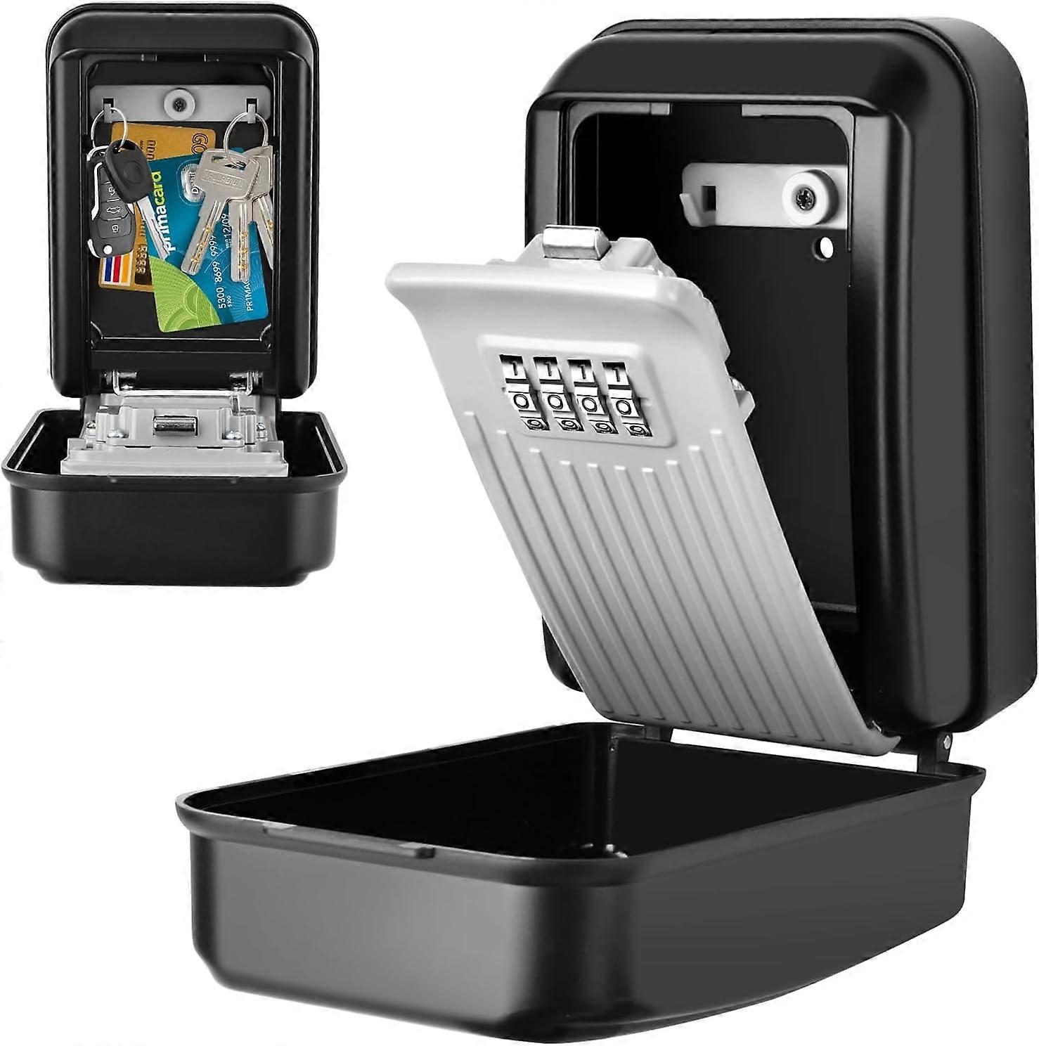 Key safe with number code, large key safe, outdoor 4-digit waterproof key box with code for outside and inside, wall-mounted key box with number code 
