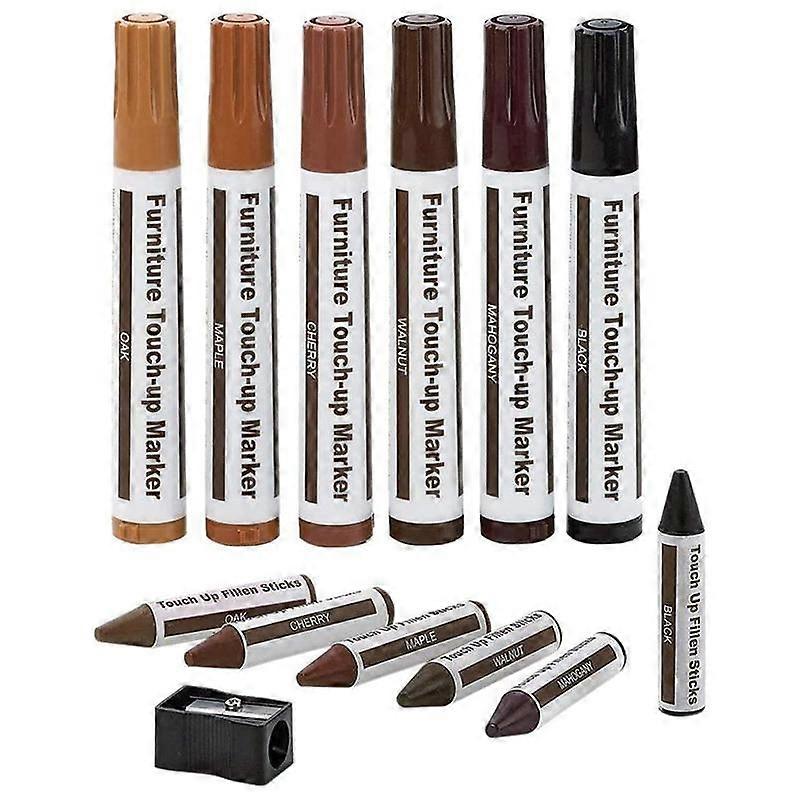 Furniture Repair Kit Wood Markers - Set of 13 - Markers and Wax Sticks with Sharpener Kit, for Scra
