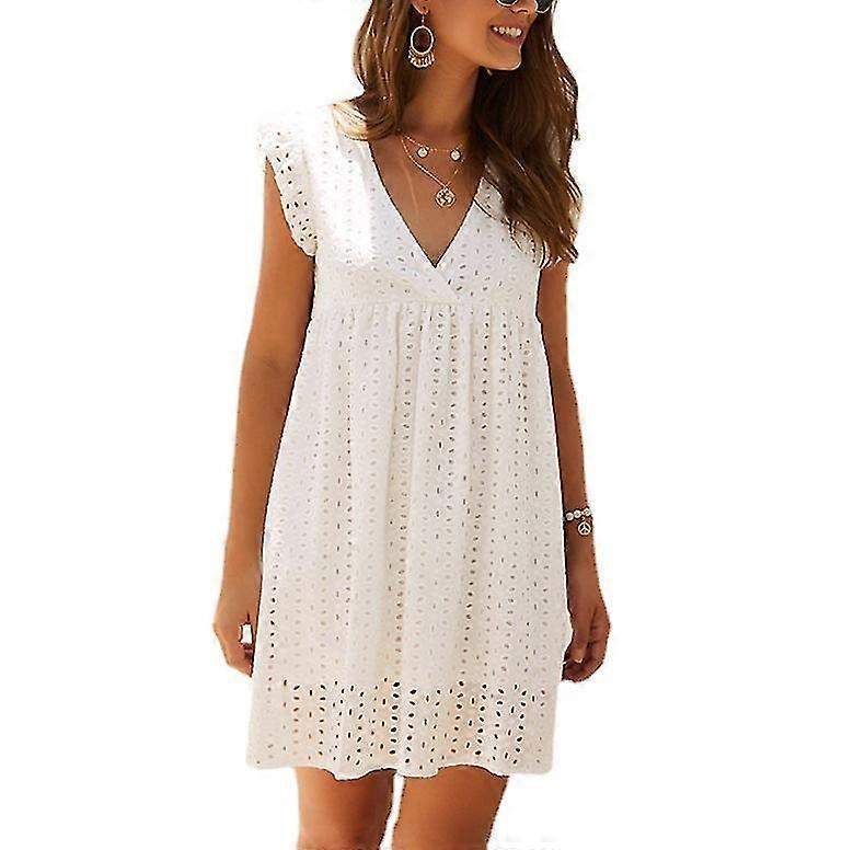 Femmes V Col Dentelle Manches Courtes Décontracté Loose Short