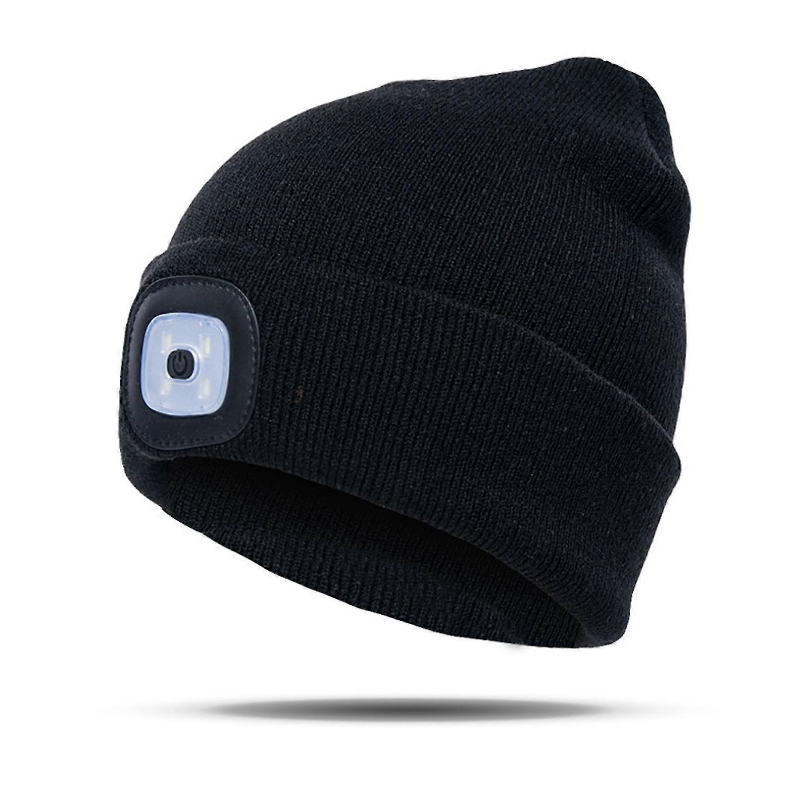 Knit Hat Unisex Beanie With Led Flashlight, Usb Rechargeable, 4 Led Lights