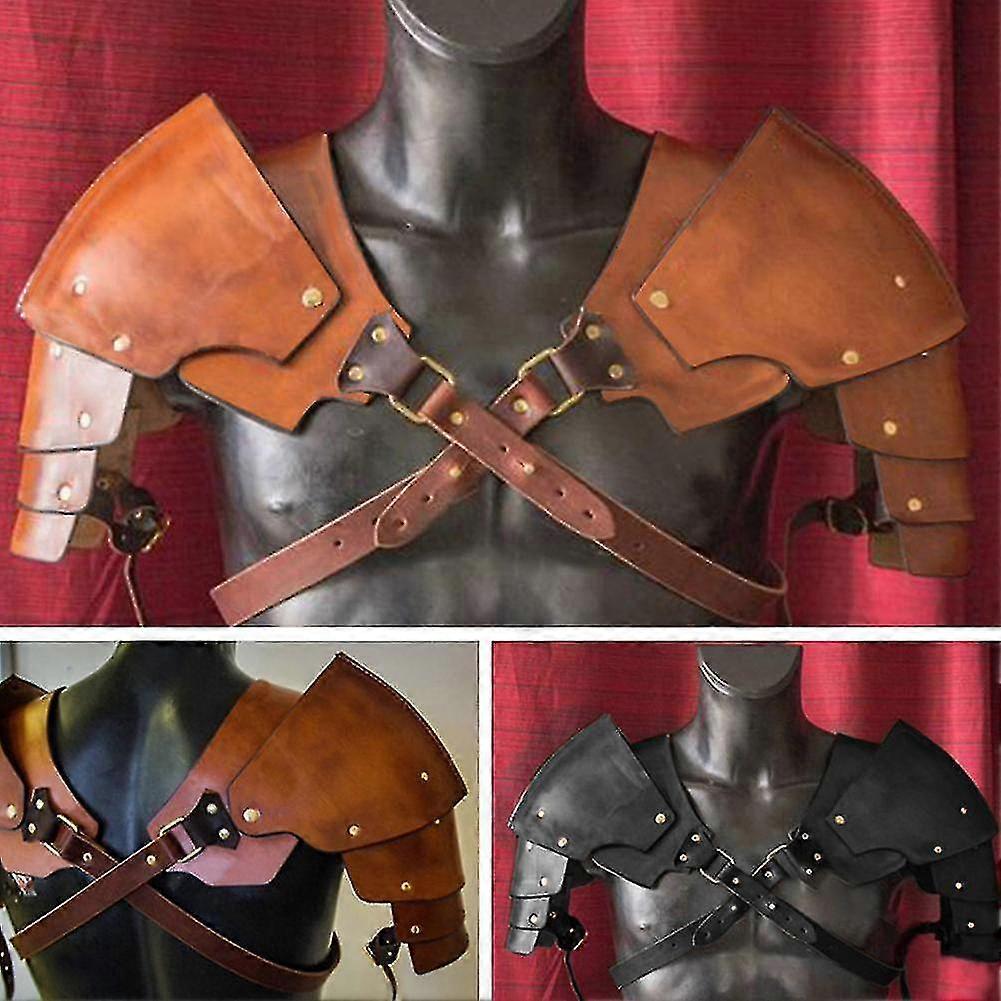 Medieval Retro Men Shoulder Armor Adjustable Faux Leather Guard Multi-layered Artificial Leather Shoulder Pads On Chest