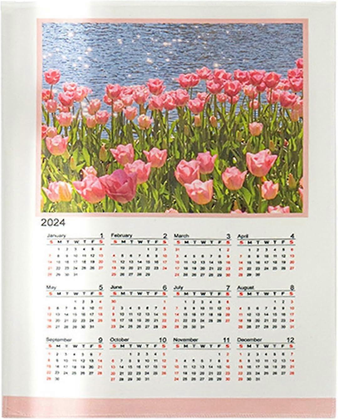 Wall Decoration Easy Install Calendar 2024 Hanging Cloth Soft Rich Color Exquisite Pattern Decorative Tapestry C