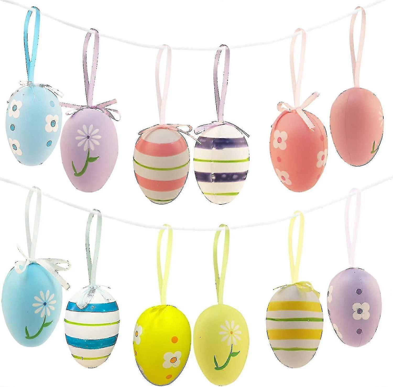 Plastic Decorative Eggs Pack Of 12 Easter Eggs With Ribbons Crafts Decorative Easter Easter Eggs Hanging Spring Decorations Decorative Easter Eggs Wit