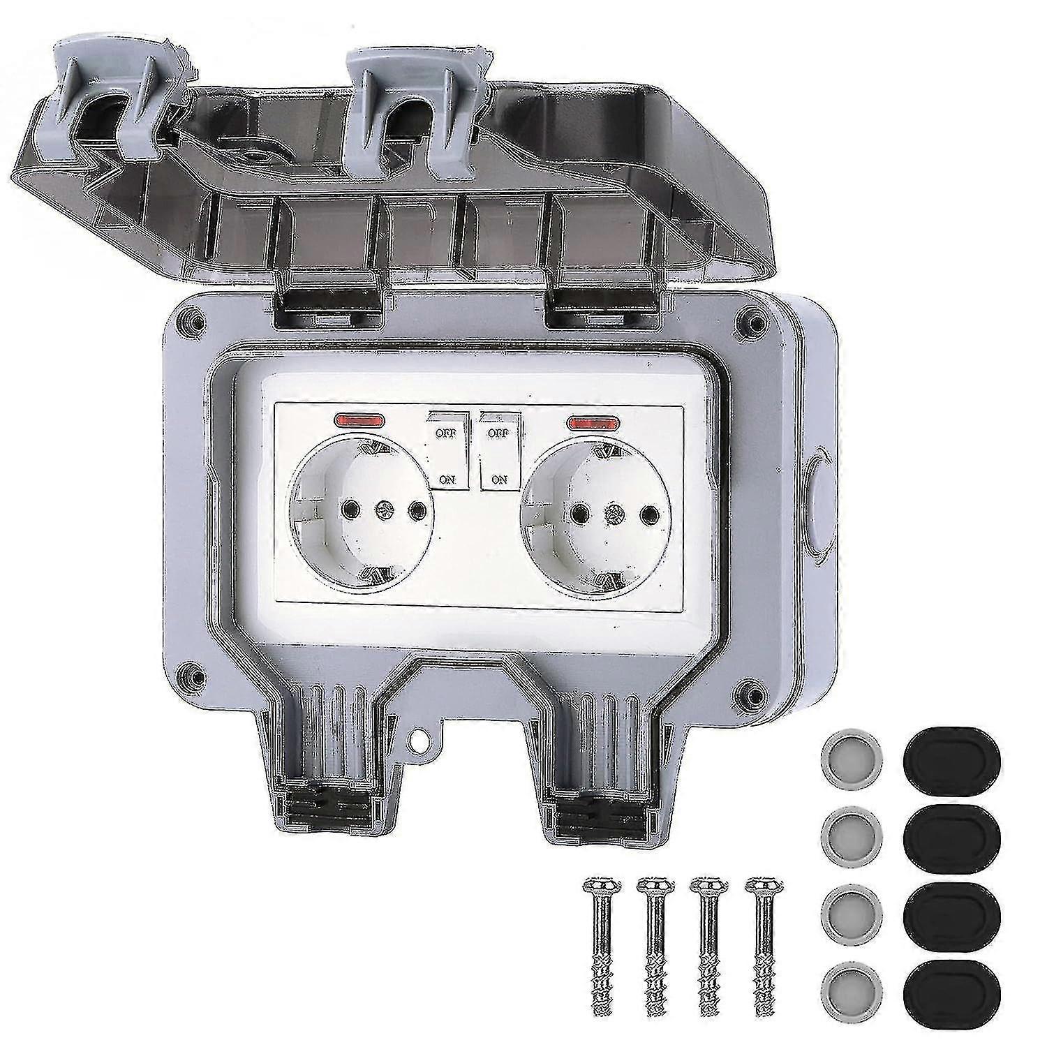Double Waterproof Socket With Independent Switch, Ip66 Outdoor Power Socket With Protective Cover, Waterproof Wall Socket