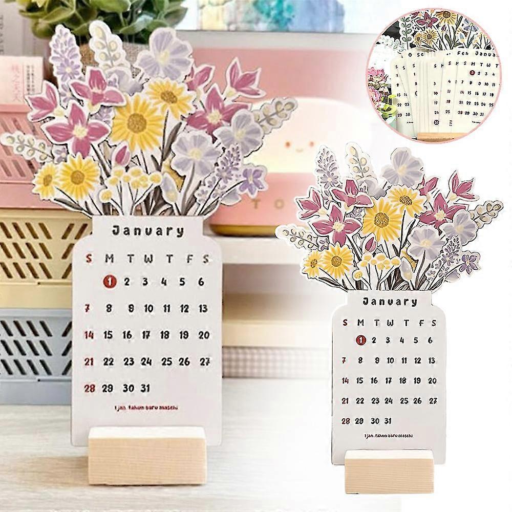 2024 Bloomy Flowers Desk Calendar,creative Design Vase-like Desk Calendar Schedule Planner And Memorandum