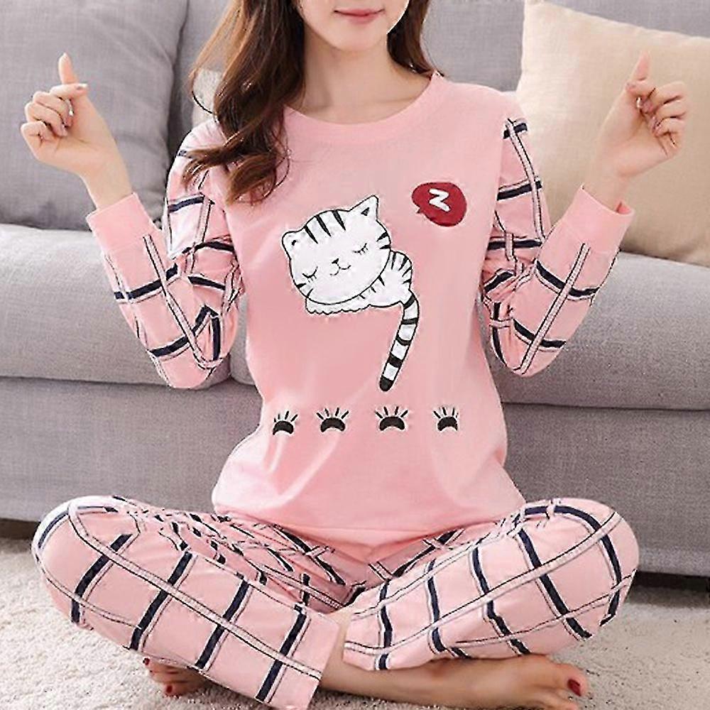 Naiset Pyjamas Set Pitkähihainen Sarjakuva Sleepwear Loungewear Pyjama