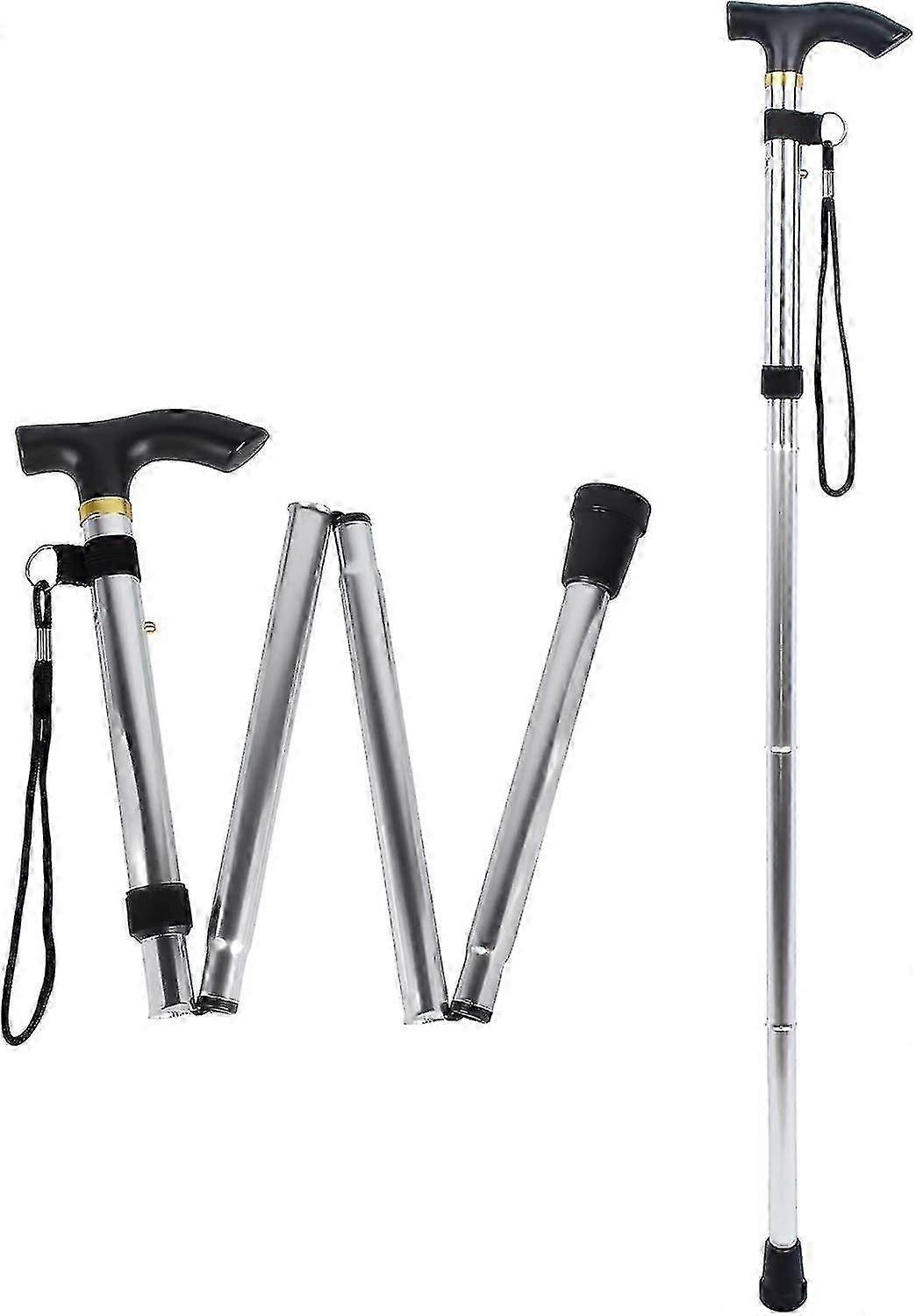 Aluminum Adjustable Walking Cane - Folding Hiking Poles with Non-Slip Ergonomic Handle for Elder Hikers - JA