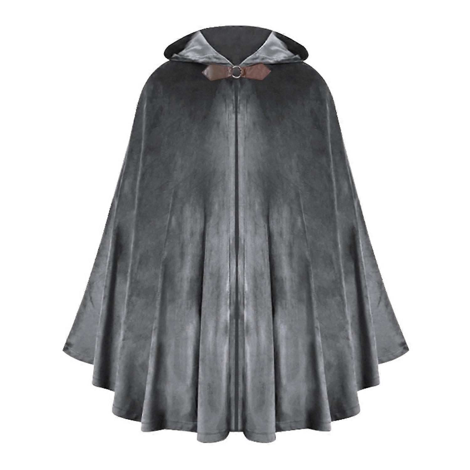 Halloween Cloak Hooded Shawl Style Design Cape Buckle Design Solid Color Medieval Style Long Robe