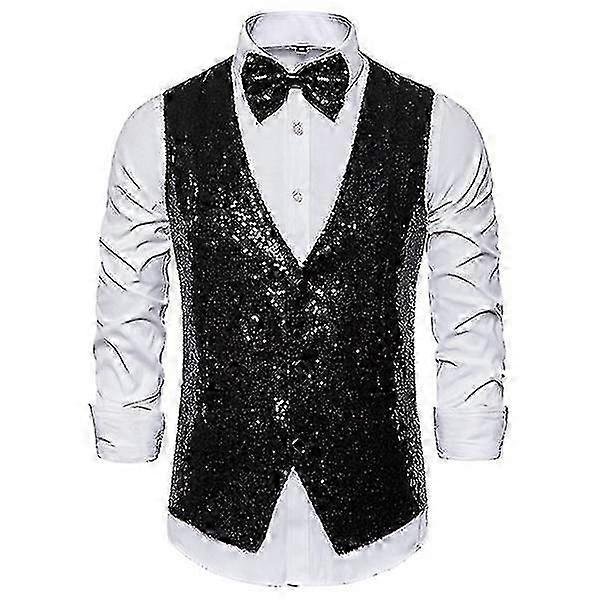 Herren Paillettenweste Glänzende Anzugweste V-Ausschnitt Partykleid