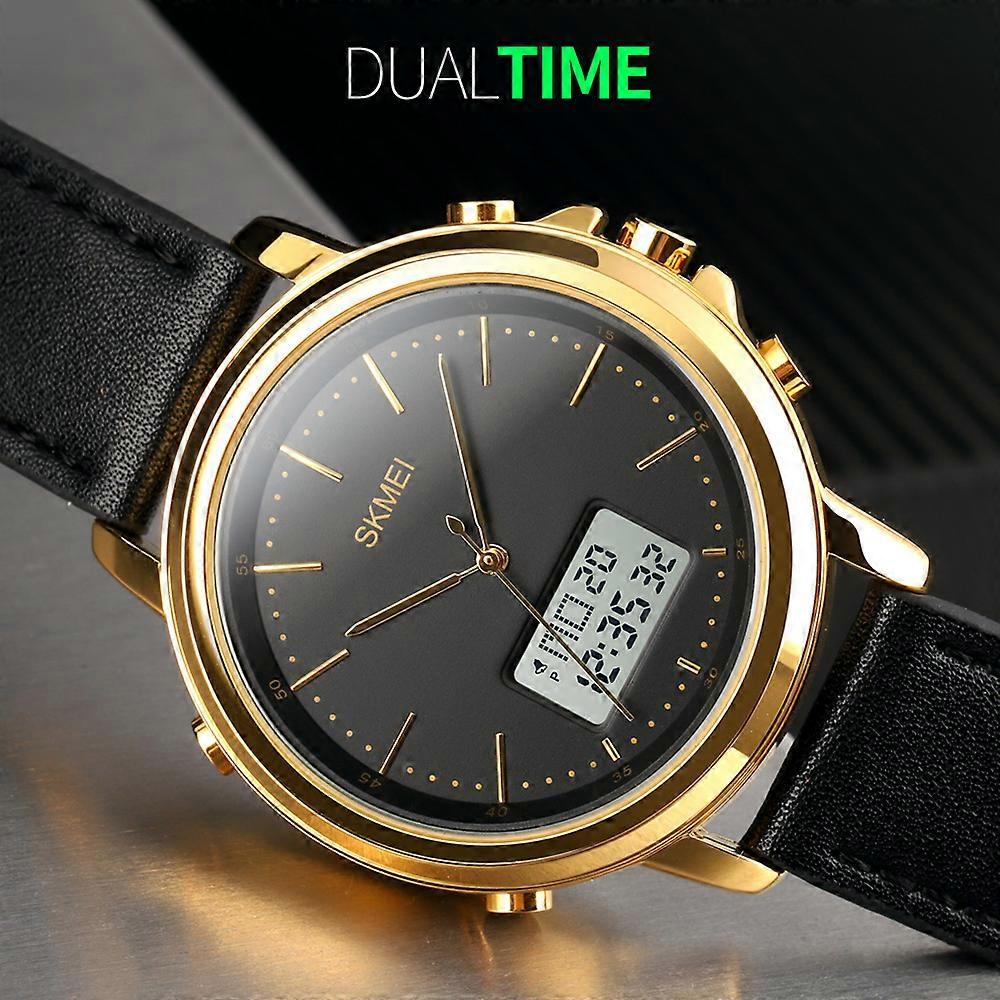 SKMEI Reliable Analog Digital Watch: Minimalist Design with LED Backlight and Leather Strap