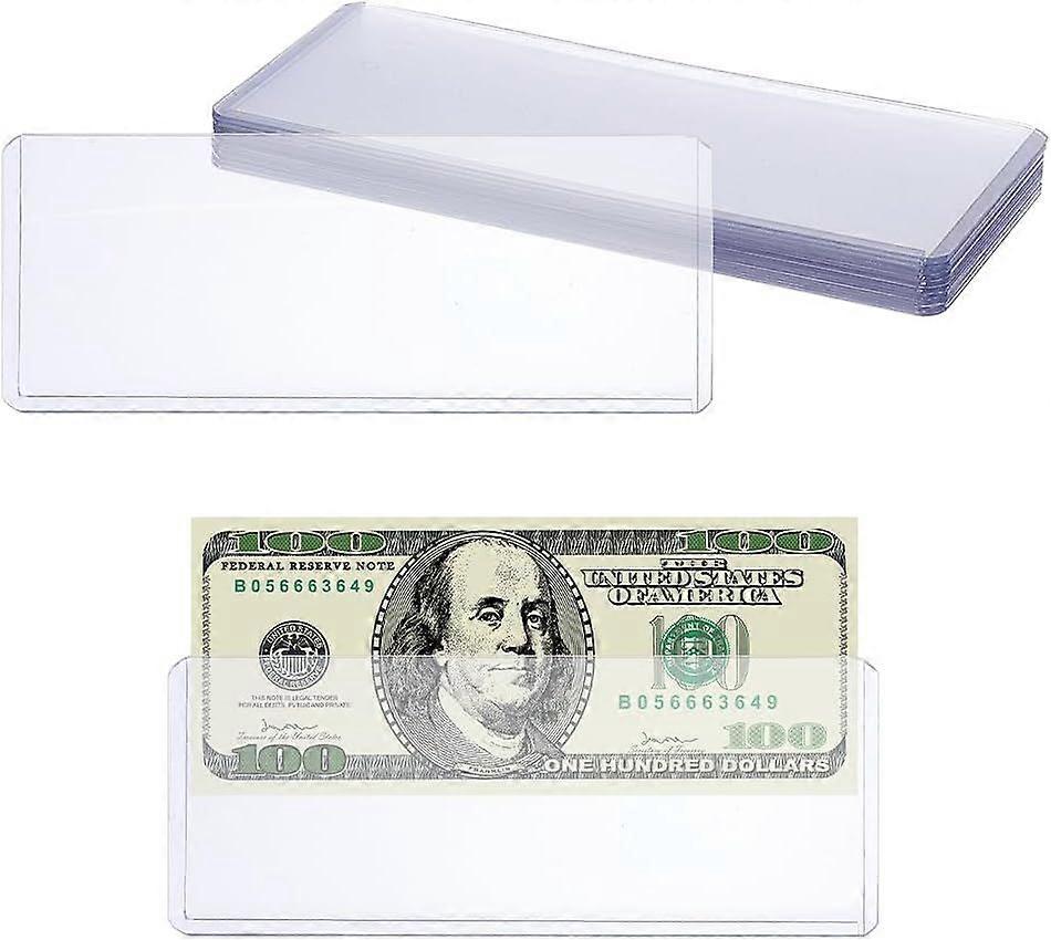 30pcs Hard Plastic Clear Money Holder Dollar Bill Display Holders Waterproof Currency Sleeves Bill Clear Holders for Regular Bills Protector Storage C
