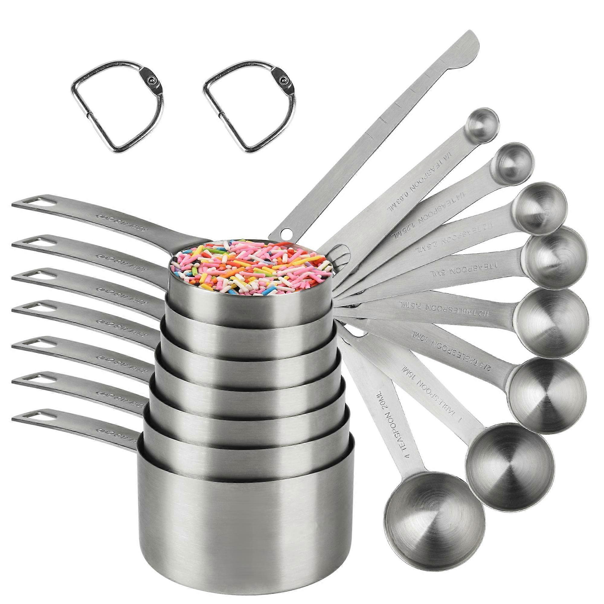 18 Pcs Stainless Steel Measuring Cups and Spoons Set for Liquid and Dry Ingredients, Durable Kitchen Tools