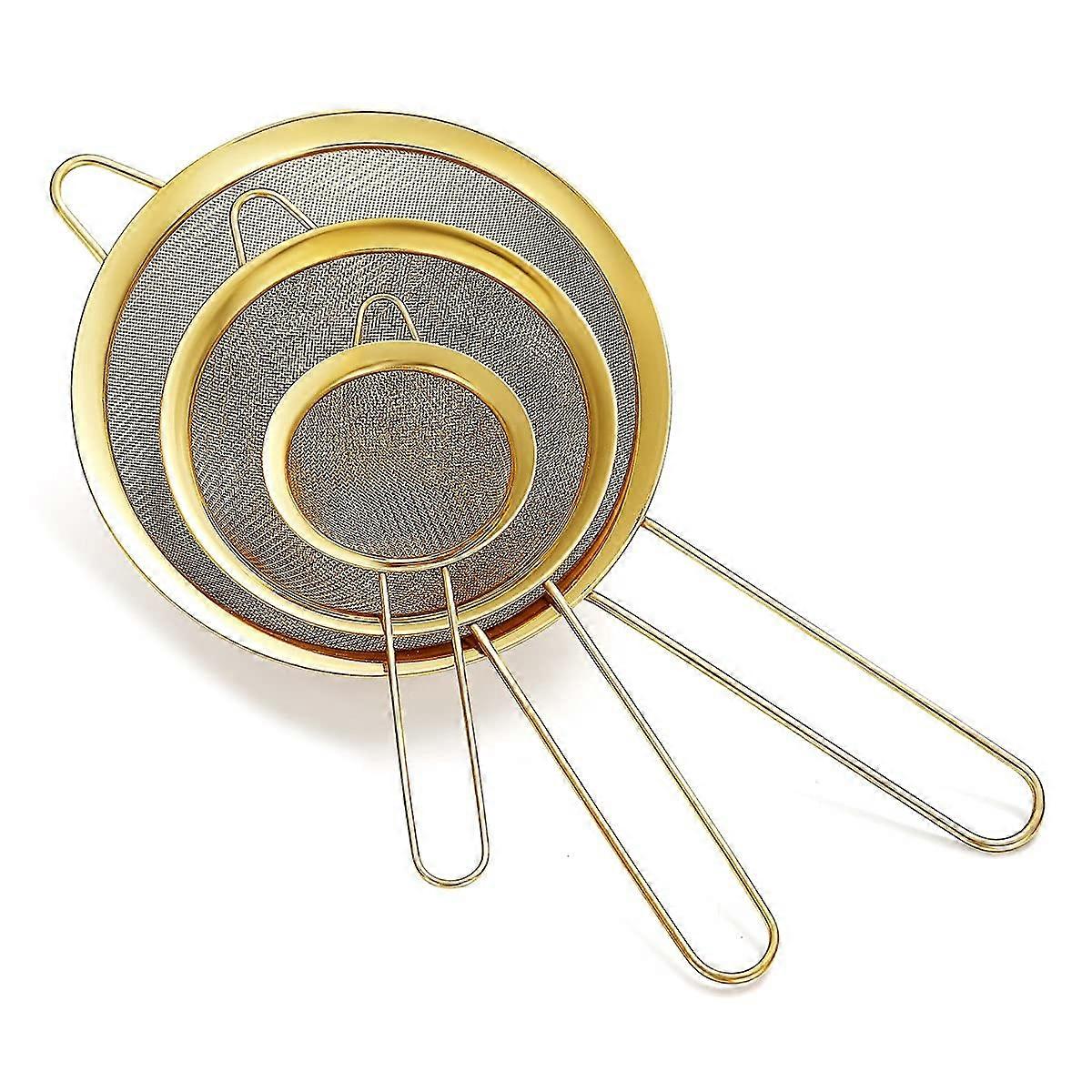 3 Pieces Fine Mesh Stainless Steel Strainer Set for Kitchen, 3 Sizes, Durable and Rust-Resistant, Easy to Clean