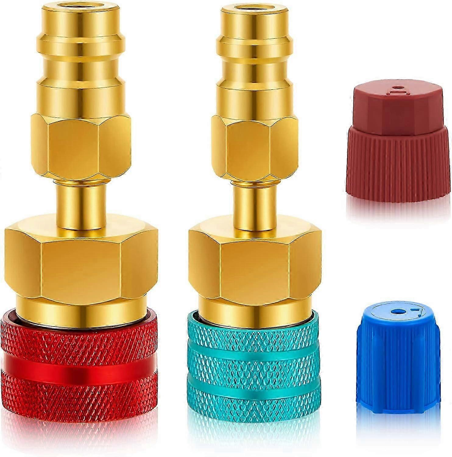 Quick Couplers Kit, R1234YF to R134A Conversion Kit, Blue and Red High Low Side R1234YF Adapters Hose Fitting Connectors for R1234YF Car Air Condition