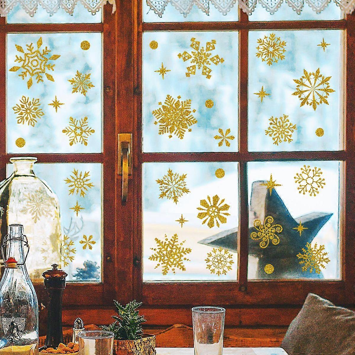 Window Stickers - 3 Stunning Decorative Static Clings in Golden Snowflake Design to Prevent Birds from Colliding in Your Windows