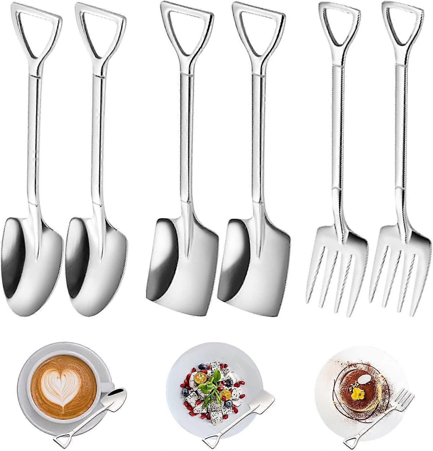 6Pcs Stainless Steel Shovel Spoon Set, Creative Spade Spoon Fork Set, Novelty Spade Teaspoons, Fashion Tableware Shovel Spoons Stainless Steel Set for